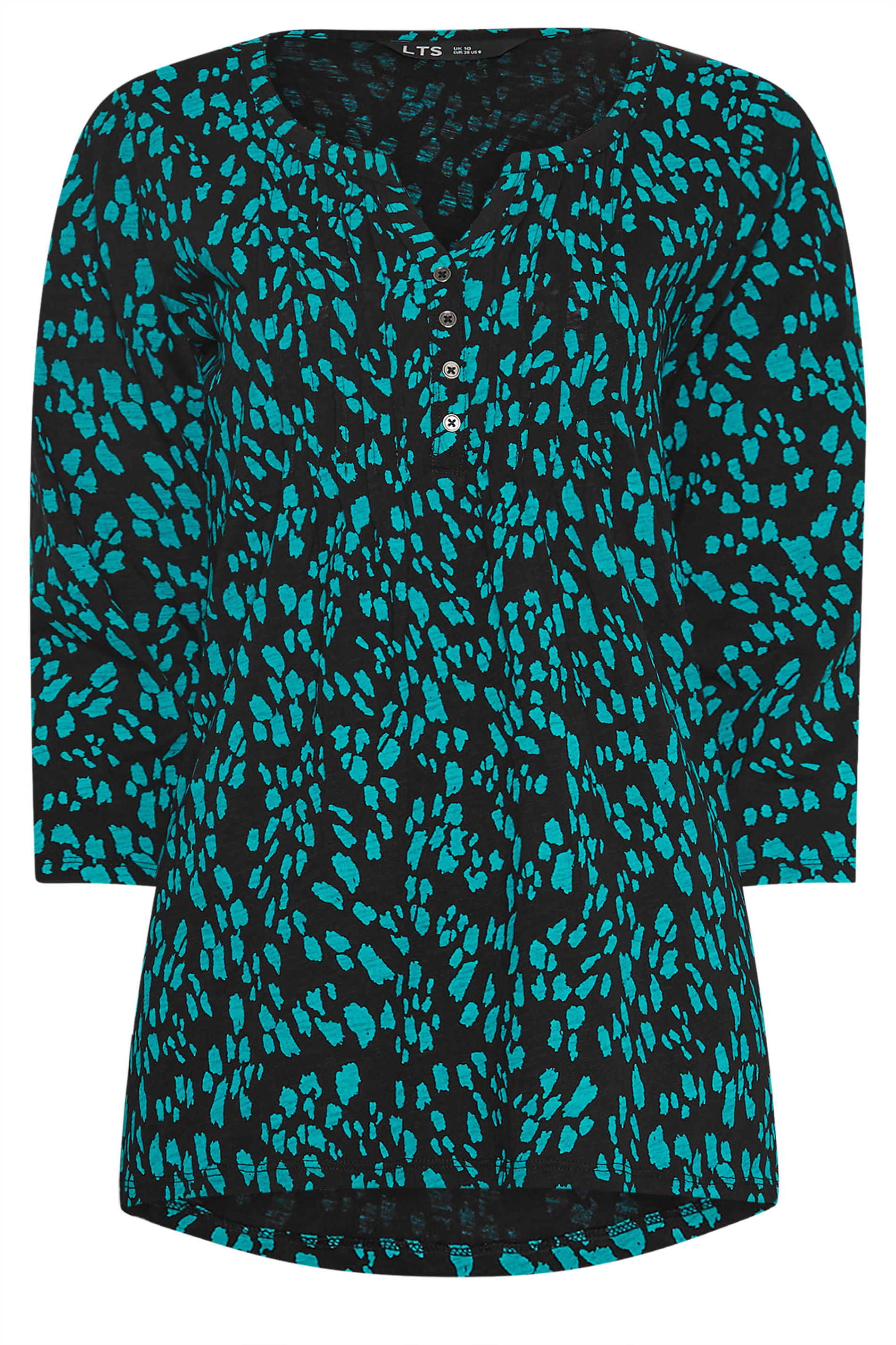 LTS Tall Green Abstract Cotton Henley Top | Long Tall Sally 5