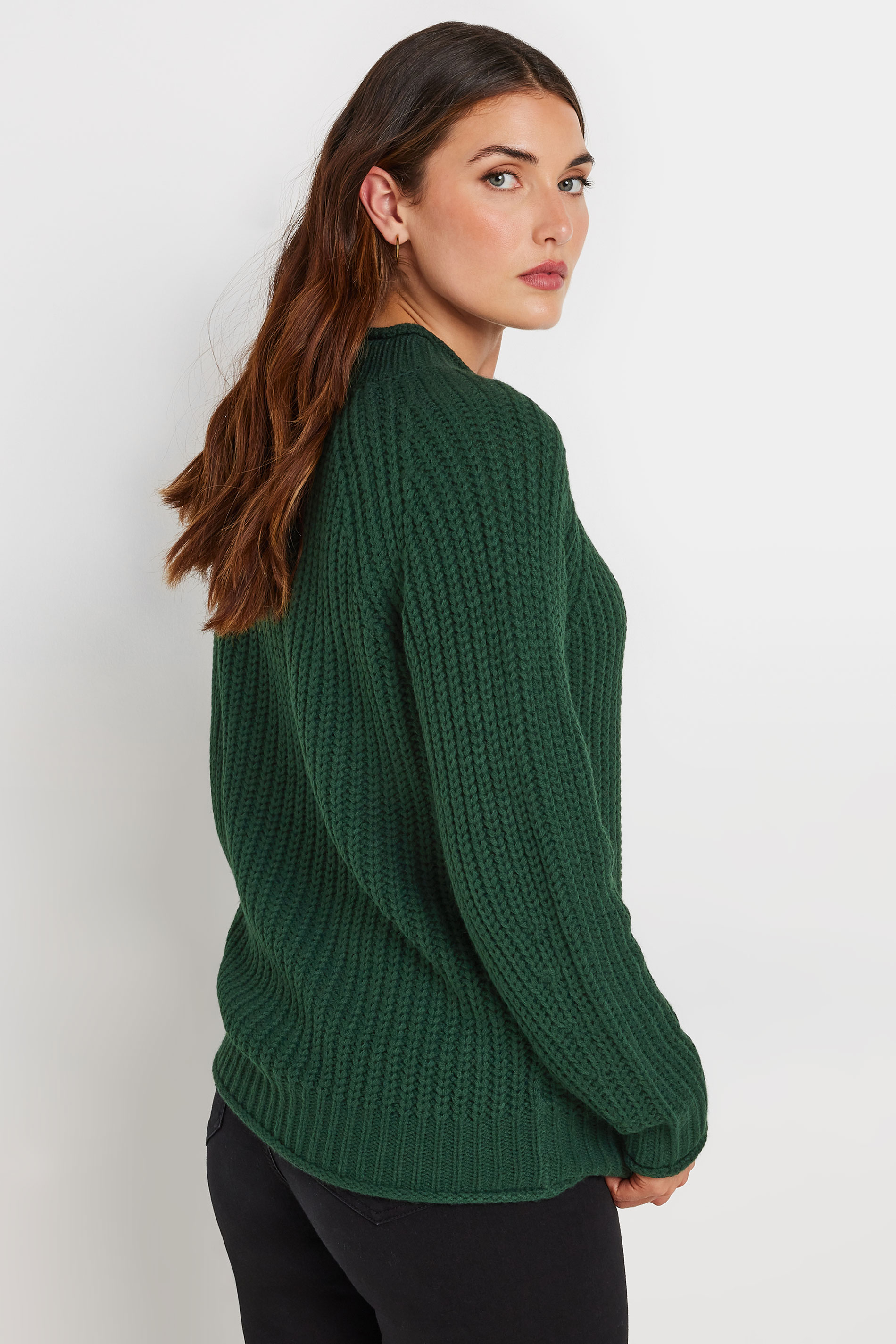 LTS Tall Women's Dark Green High Neck Knit Jumper | Long Tall Sally 3