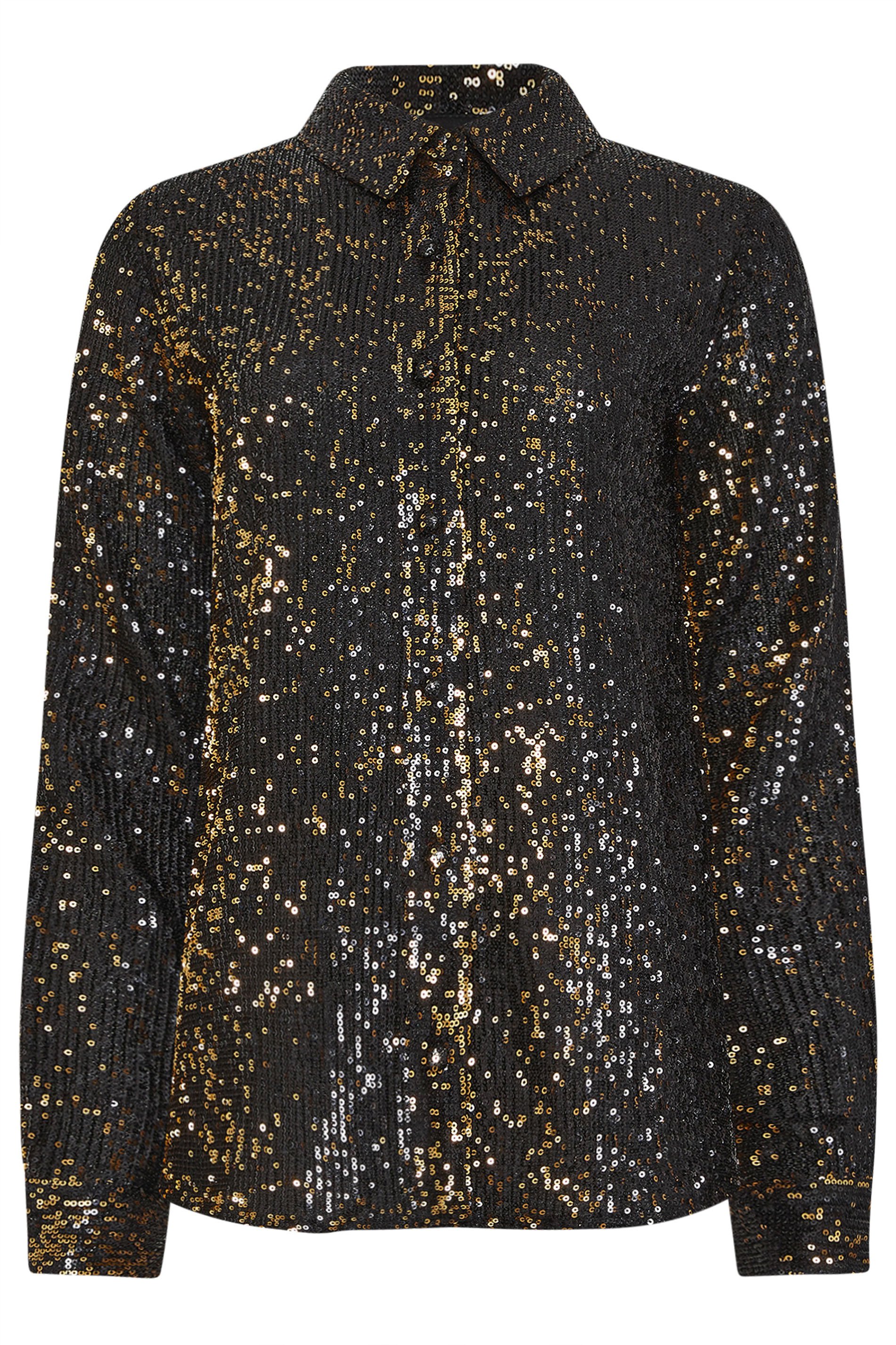 LTS Tall Black & Gold Sequin Embellished Shirt | Long Tall Sally 6