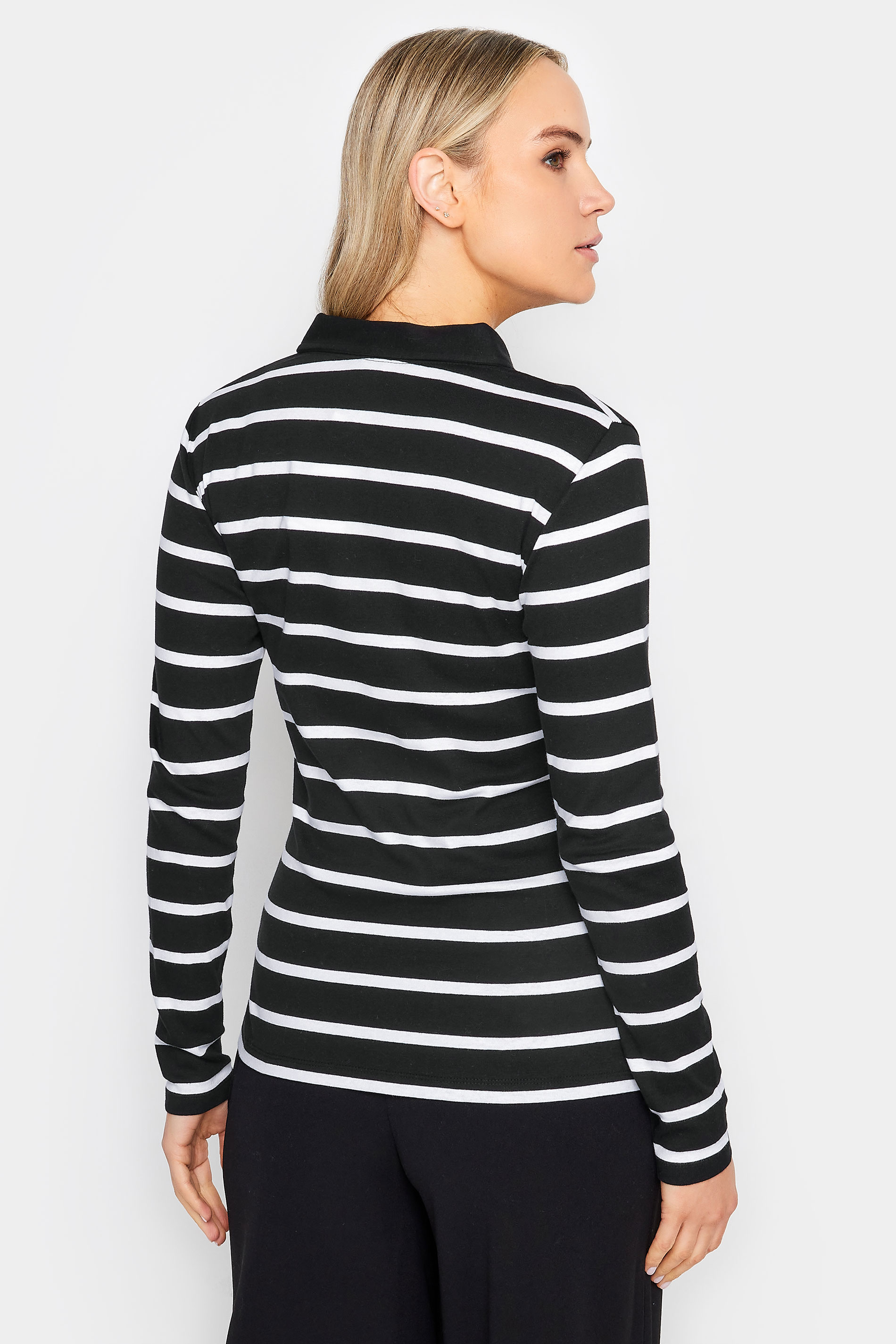 LTS Tall Women's Black Stripe Print Polo Collar Top | Long Tall Sally 3