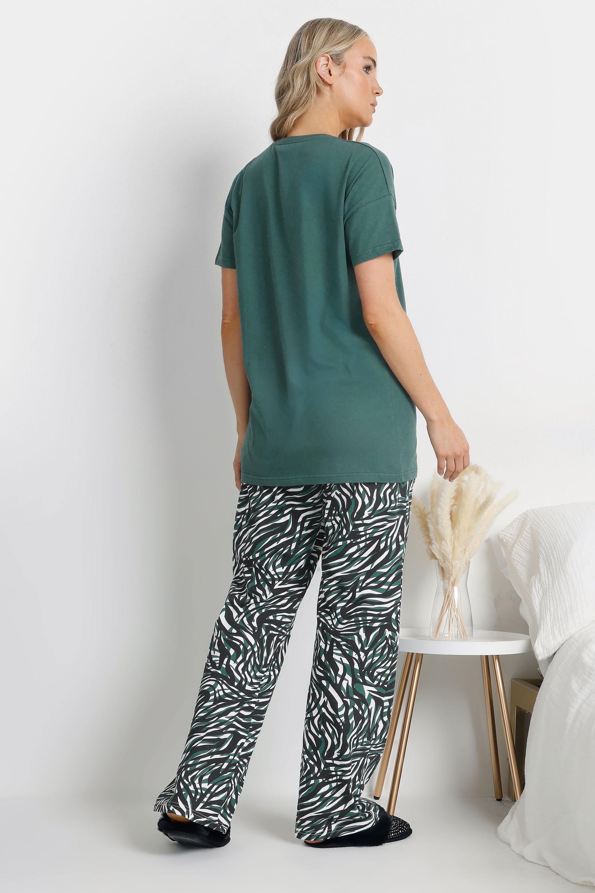 LTS Tall Green Cotton Zebra Wide Leg Pyjama Set | Long Tall Sally 3
