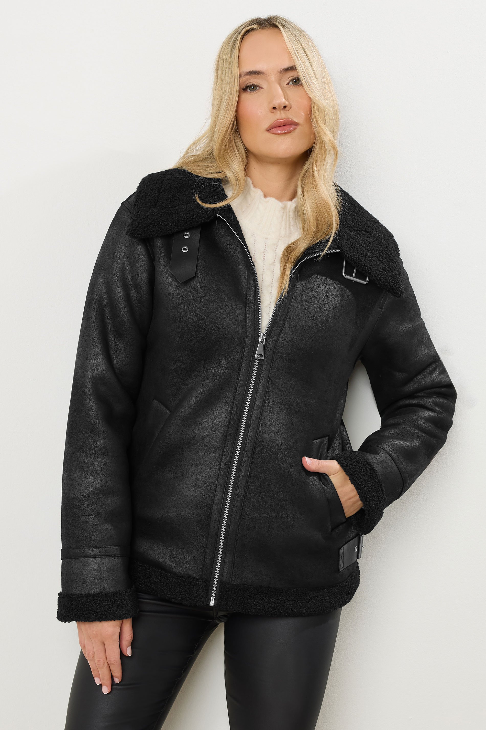LTS Tall Black Aviator Taped Seam Jacket | Long Tall Sally 2