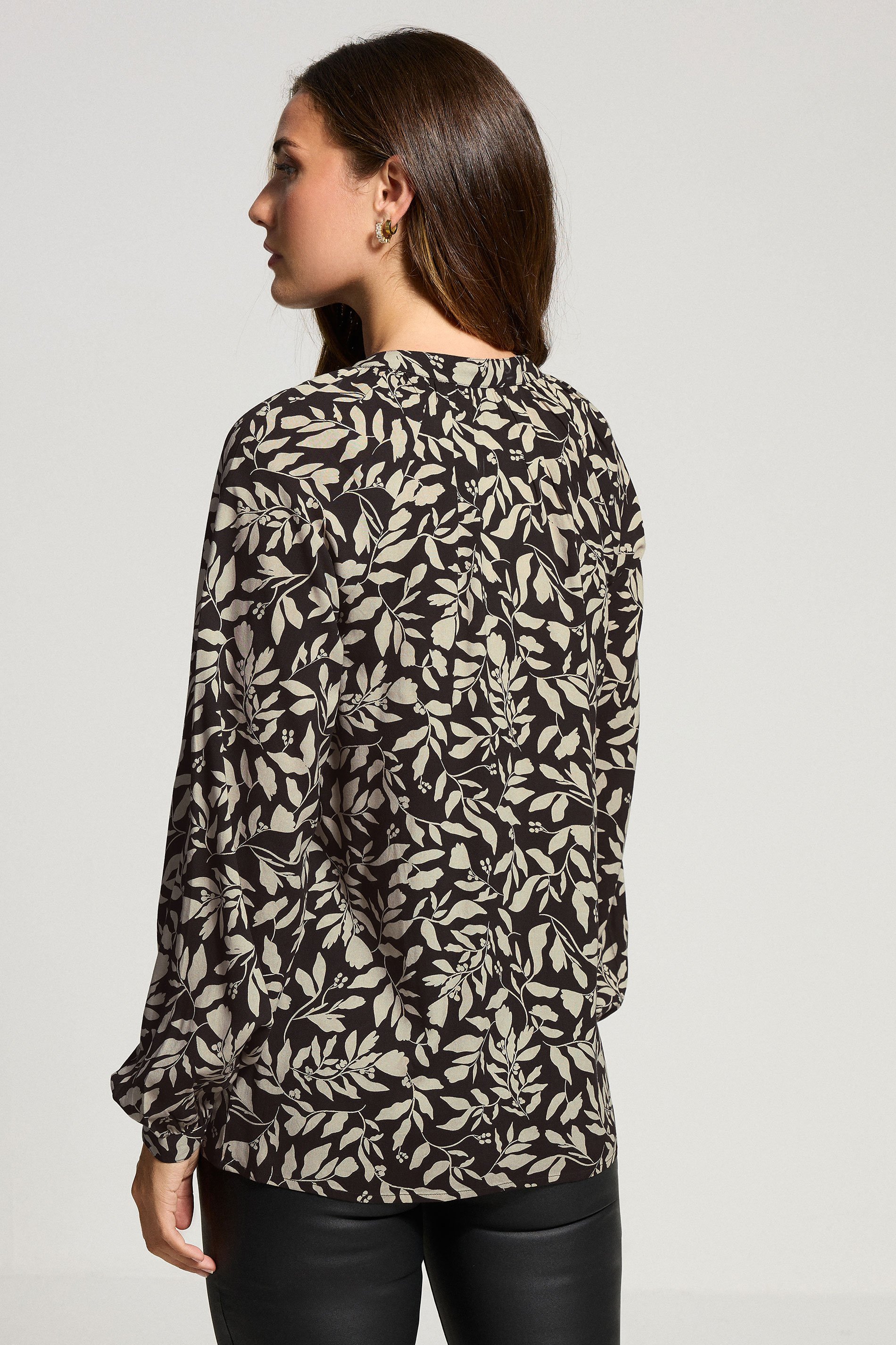 LTS Tall Black Abstract Leaf Placket Button Shirt | Long Tall Sally 3