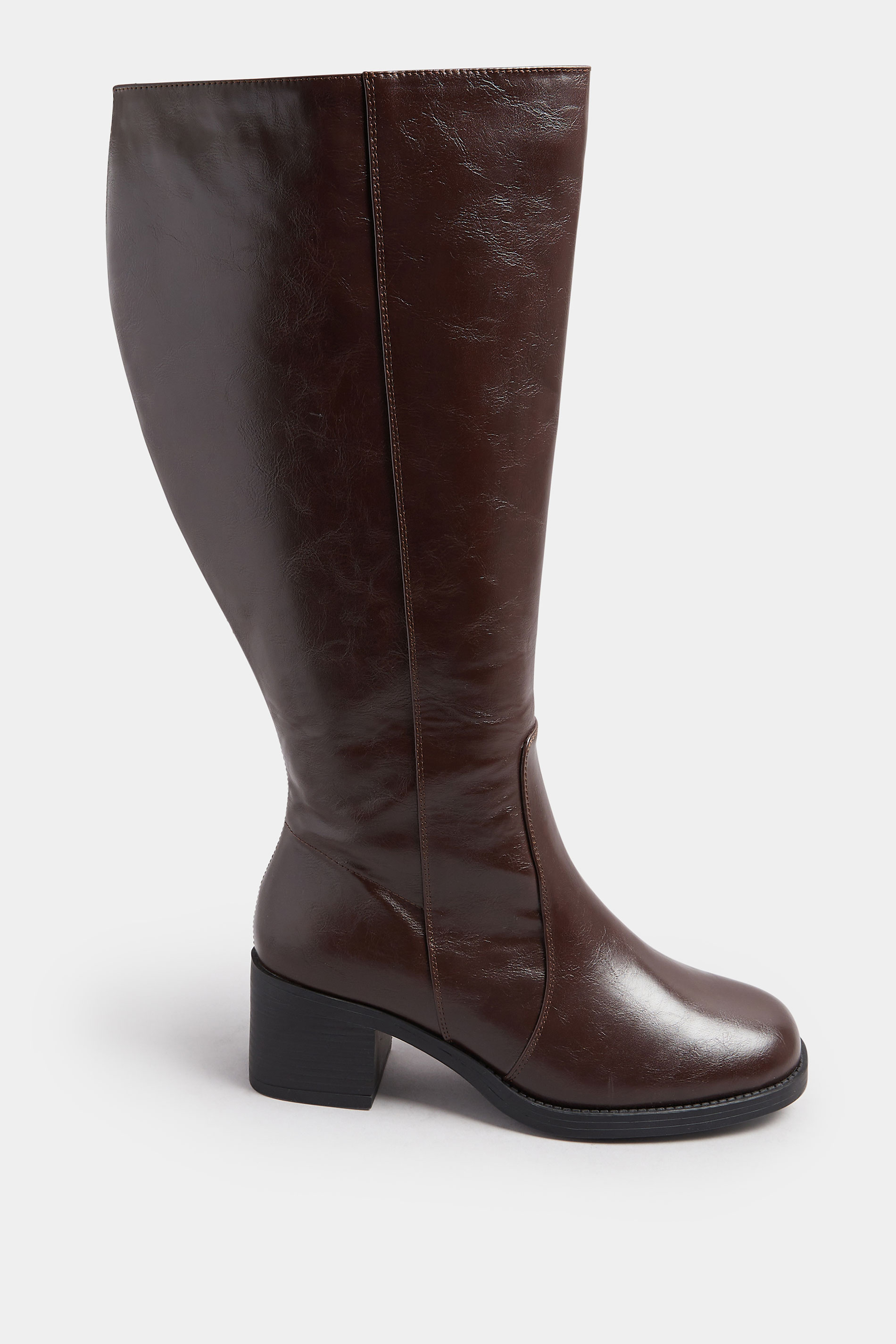 Brown Square Toe Knee High Boots In Extra Wide EEE Fit | Yours Clothing 4