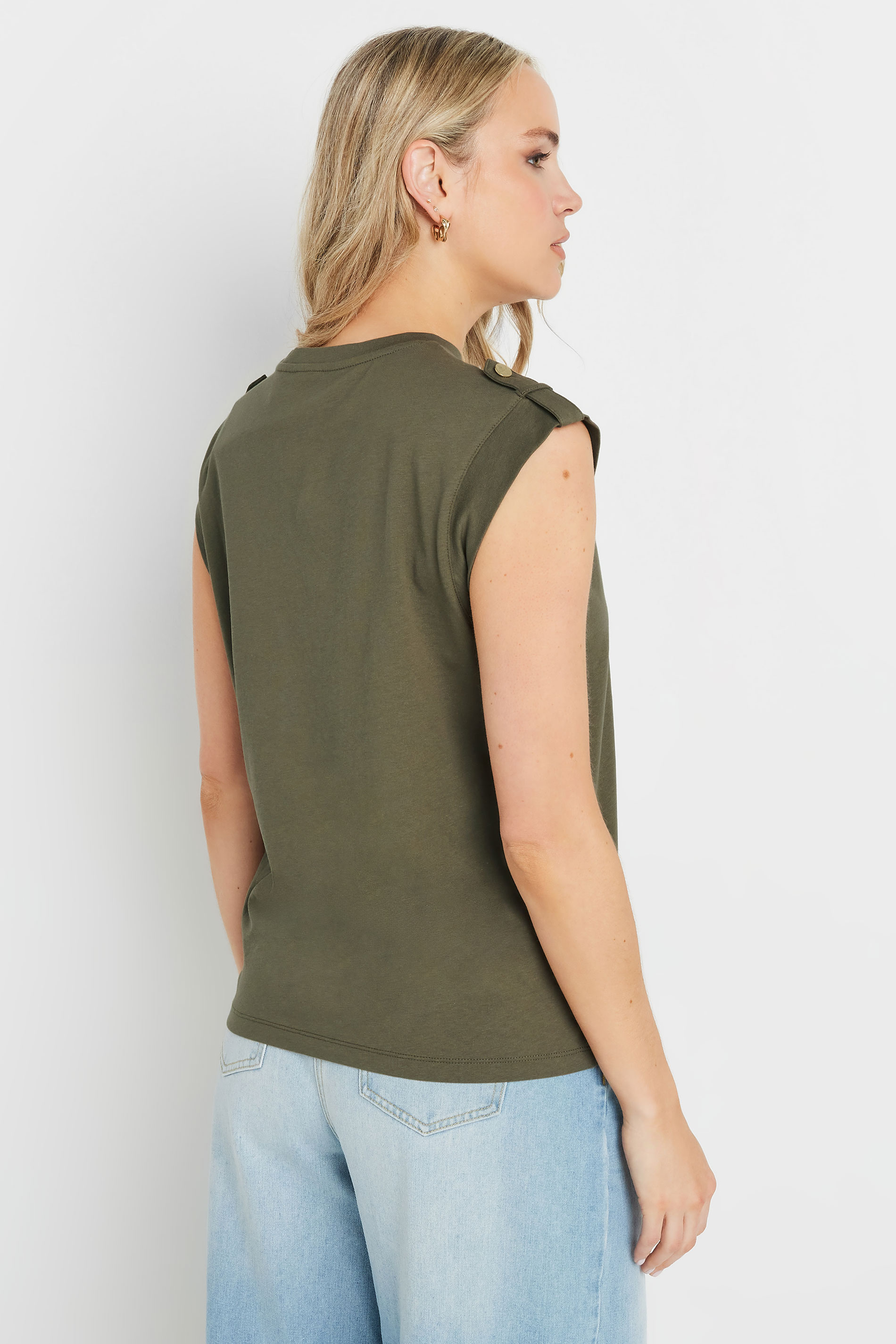 LTS Tall Khaki Green Cotton Shoulder Tab T-Shirt | Long Tall Sally 3