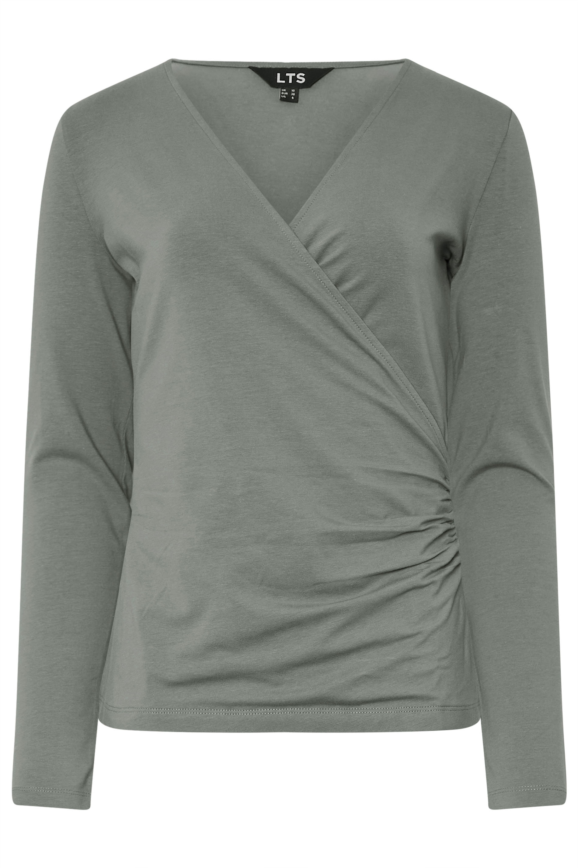 トップス TELOPLAN Yeshe Top / Gray LTS Tall Grey Long Sleeve Wrap Top | Long Tall Sally