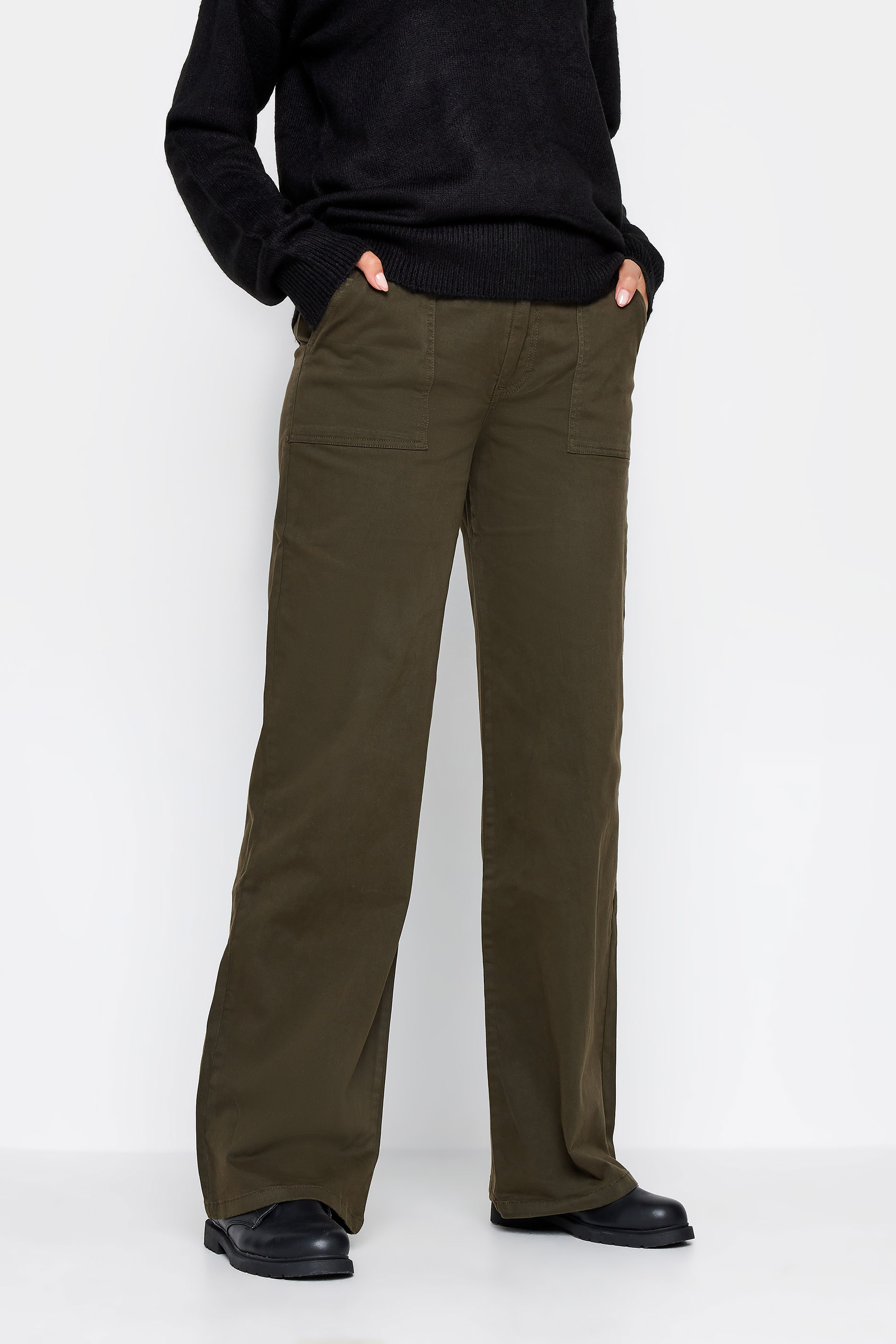 LTS Tall Khaki Green Belted Wide Leg Cargo Trousers