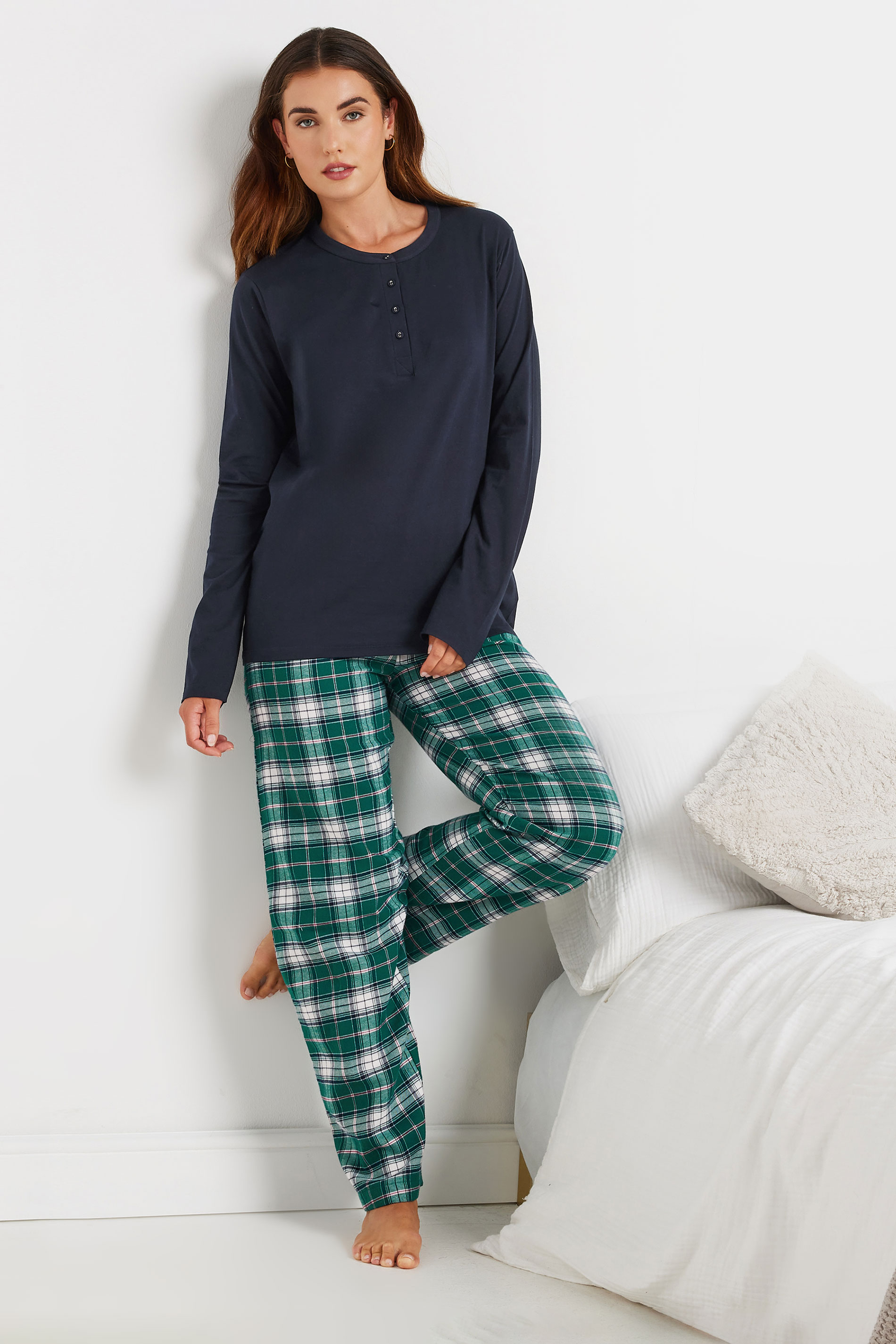 LTS Tall Forest Green Woven Check Pyjama Bottoms | Long Tall Sally 3