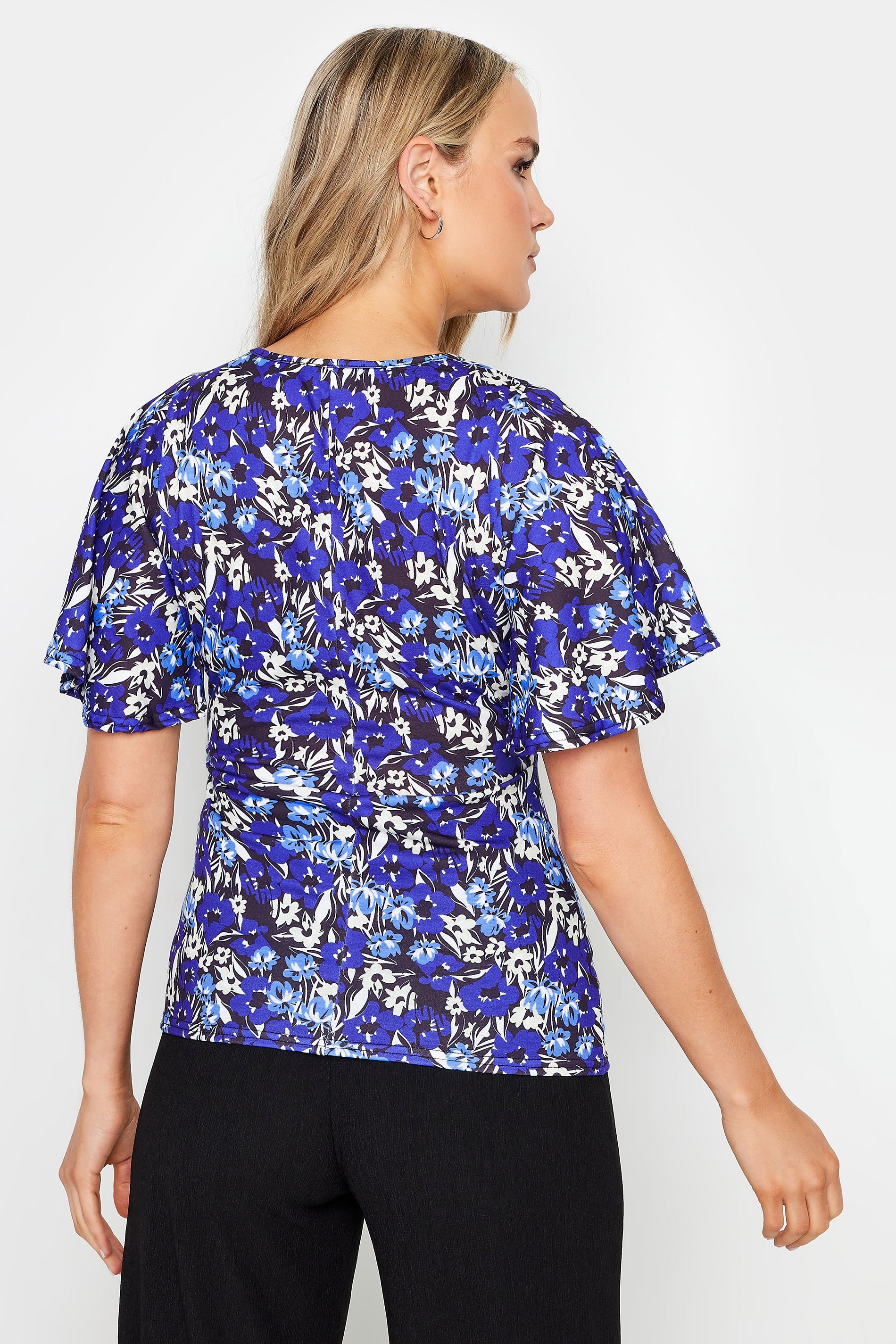 LTS Tall Women's Blue Floral Print Peplum Top | Long Tall Sally 3