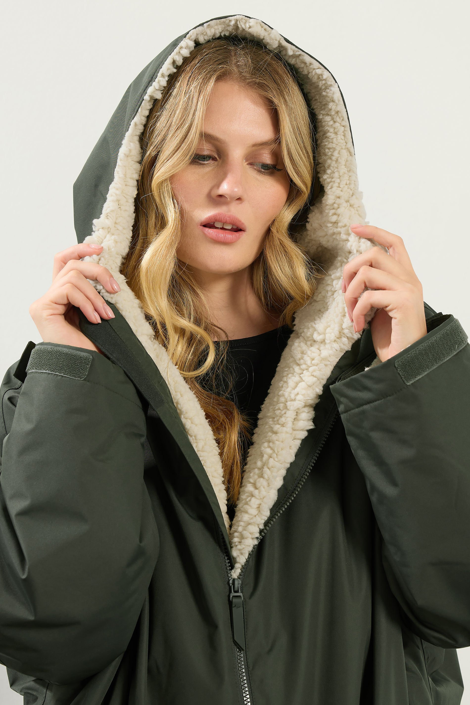 LTS Tall Khaki Green Waterproof Fleece Lined Robe | Long Tall Sally 4