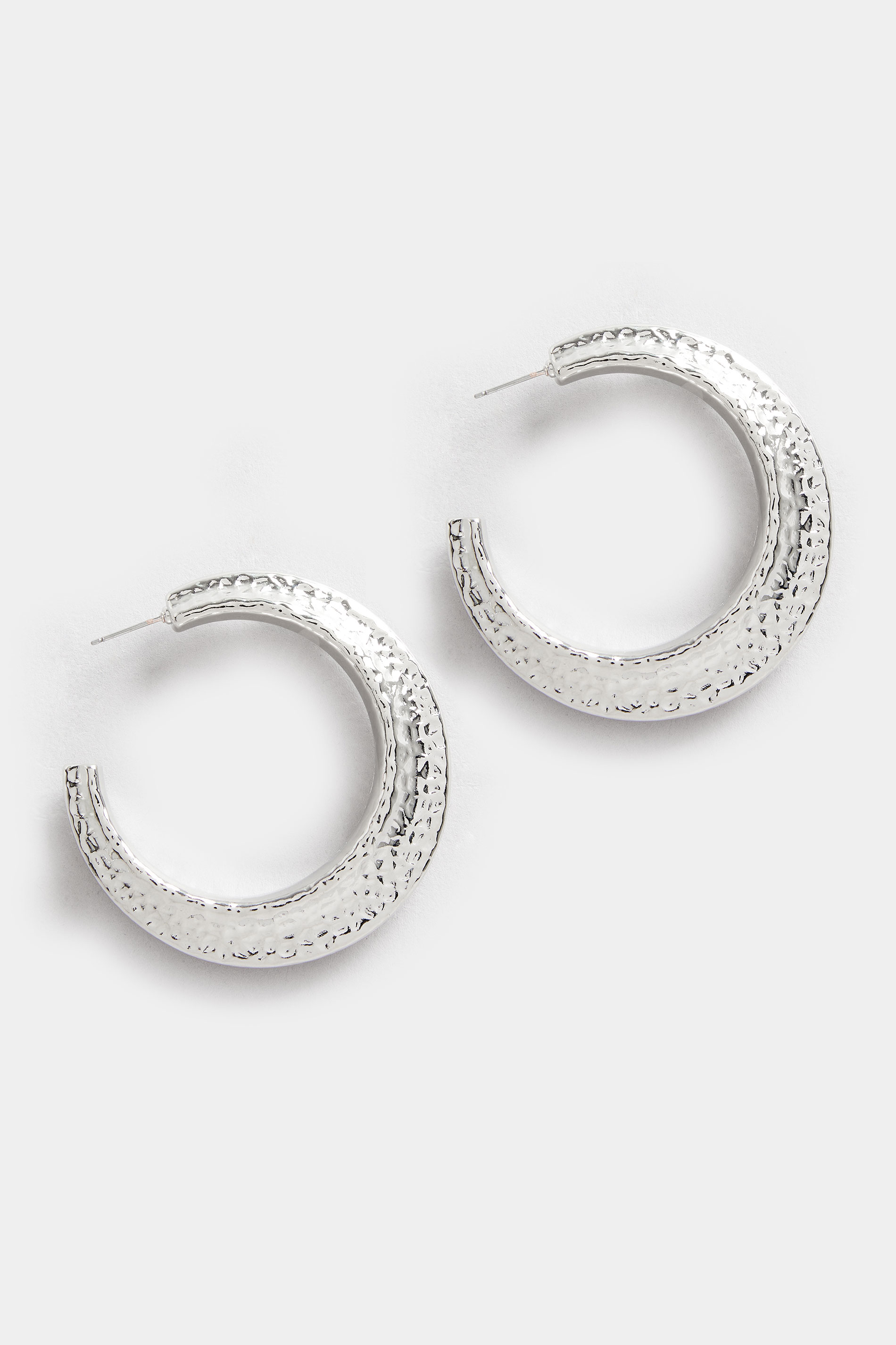 Silver Tone Hoop Textured Earrings | Yours Clothing 2