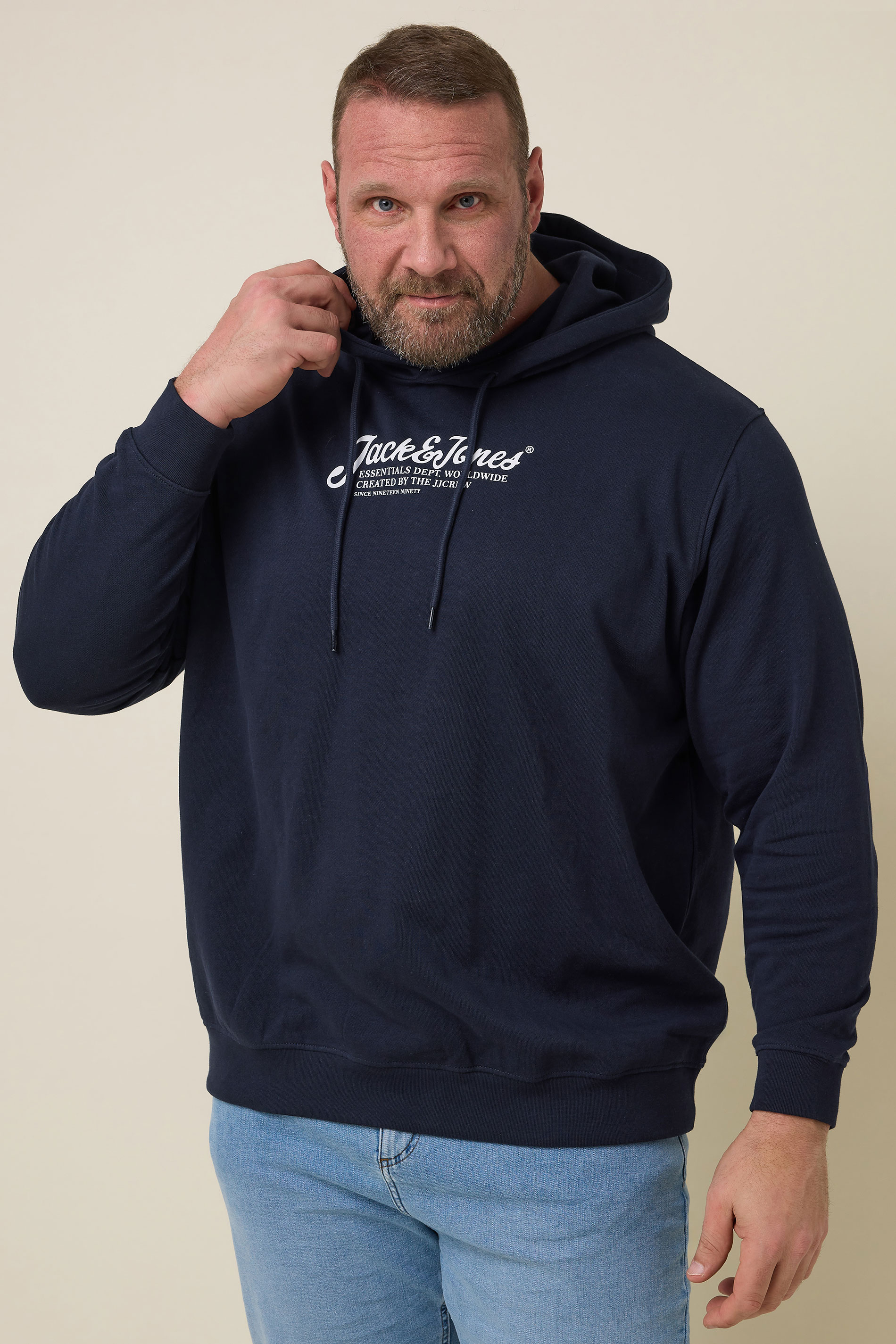JACK & JONES Big & Tall Navy Blue Beau Hoodie | BadRhino 1