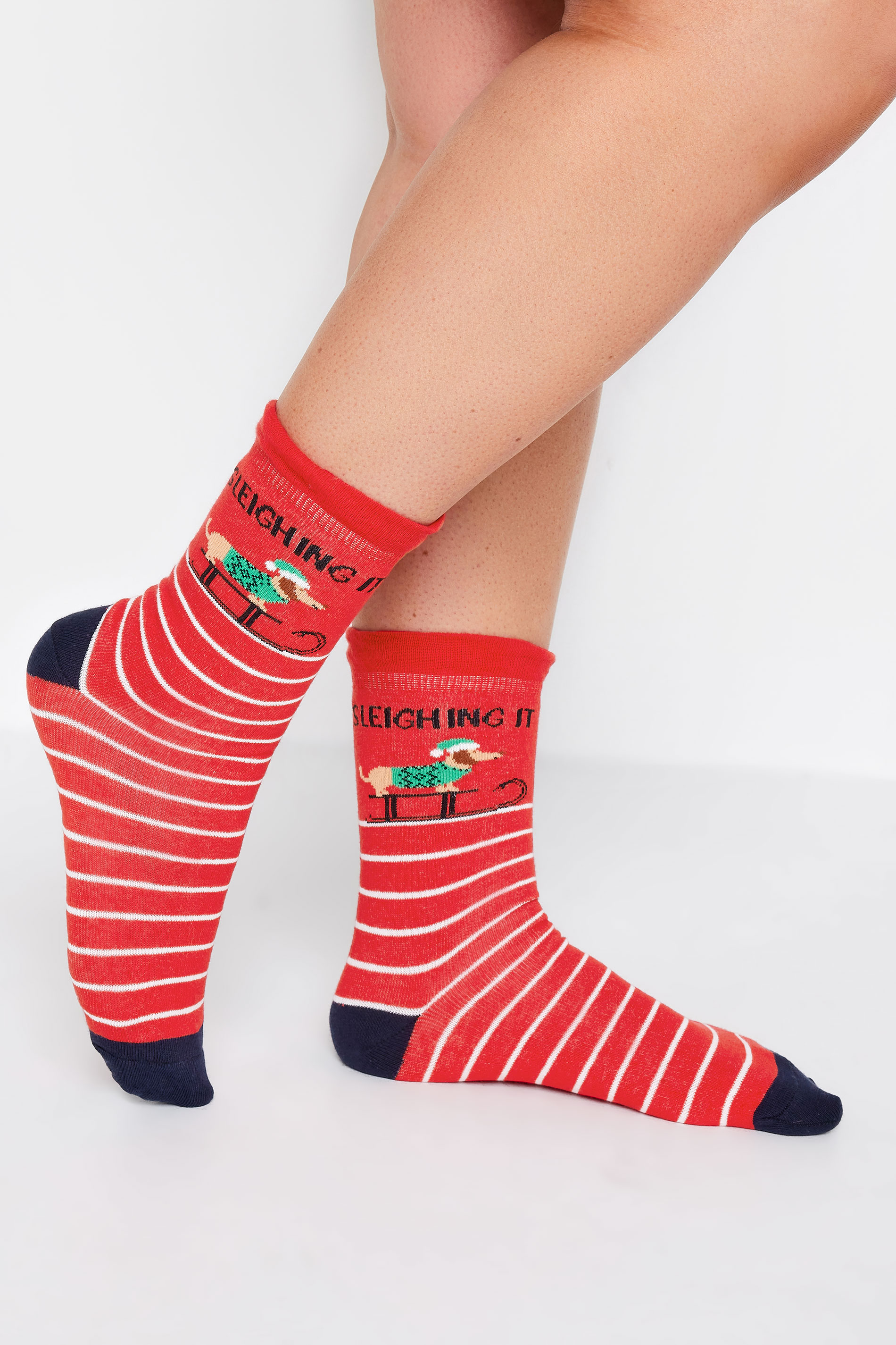YOURS 4 PACK Black & Red Christmas Design Ankle Socks | Yours Clothing 2