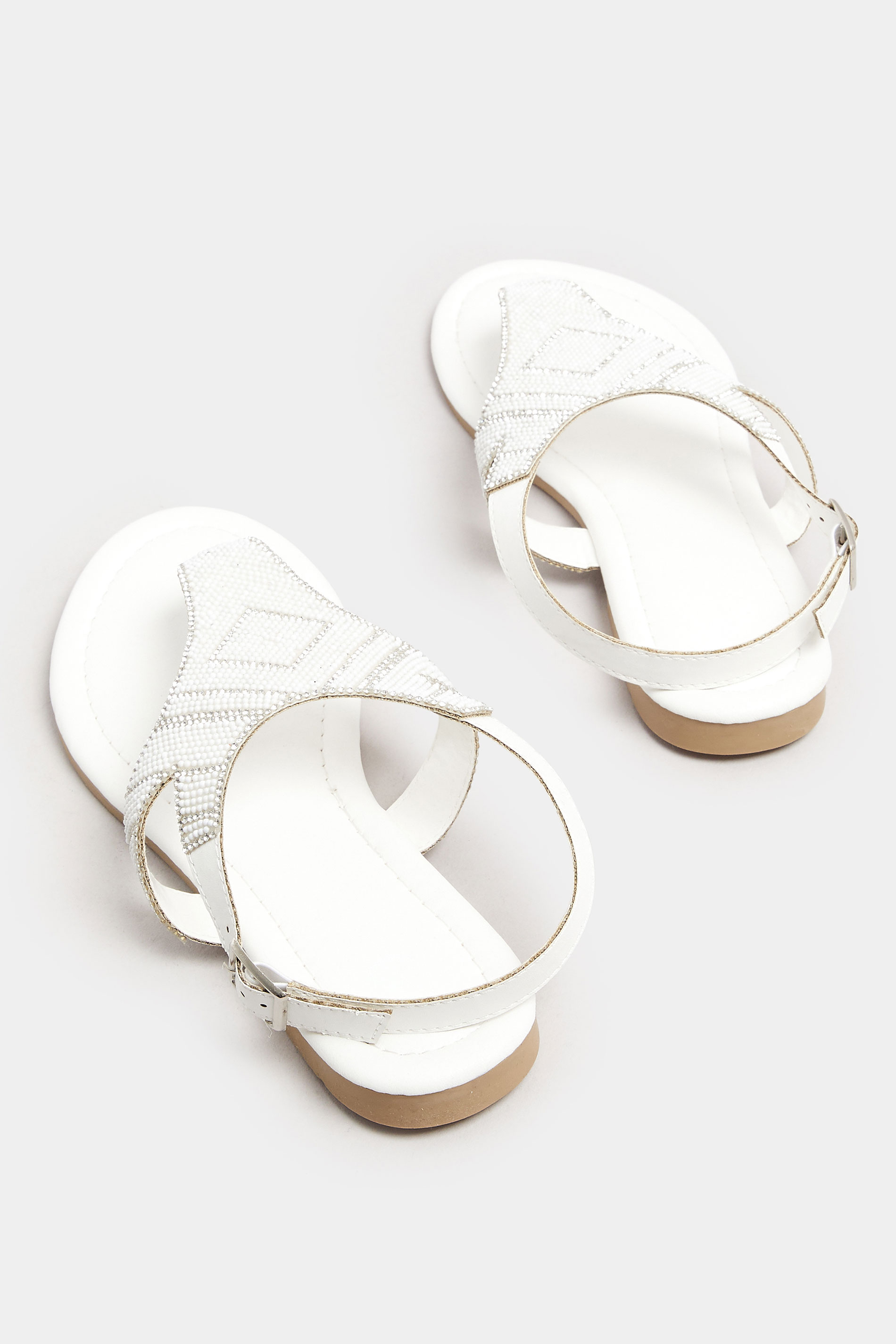 LTS White Beaded Ankle Strap Sandals In Standard Fit | Long Tall Sally 4