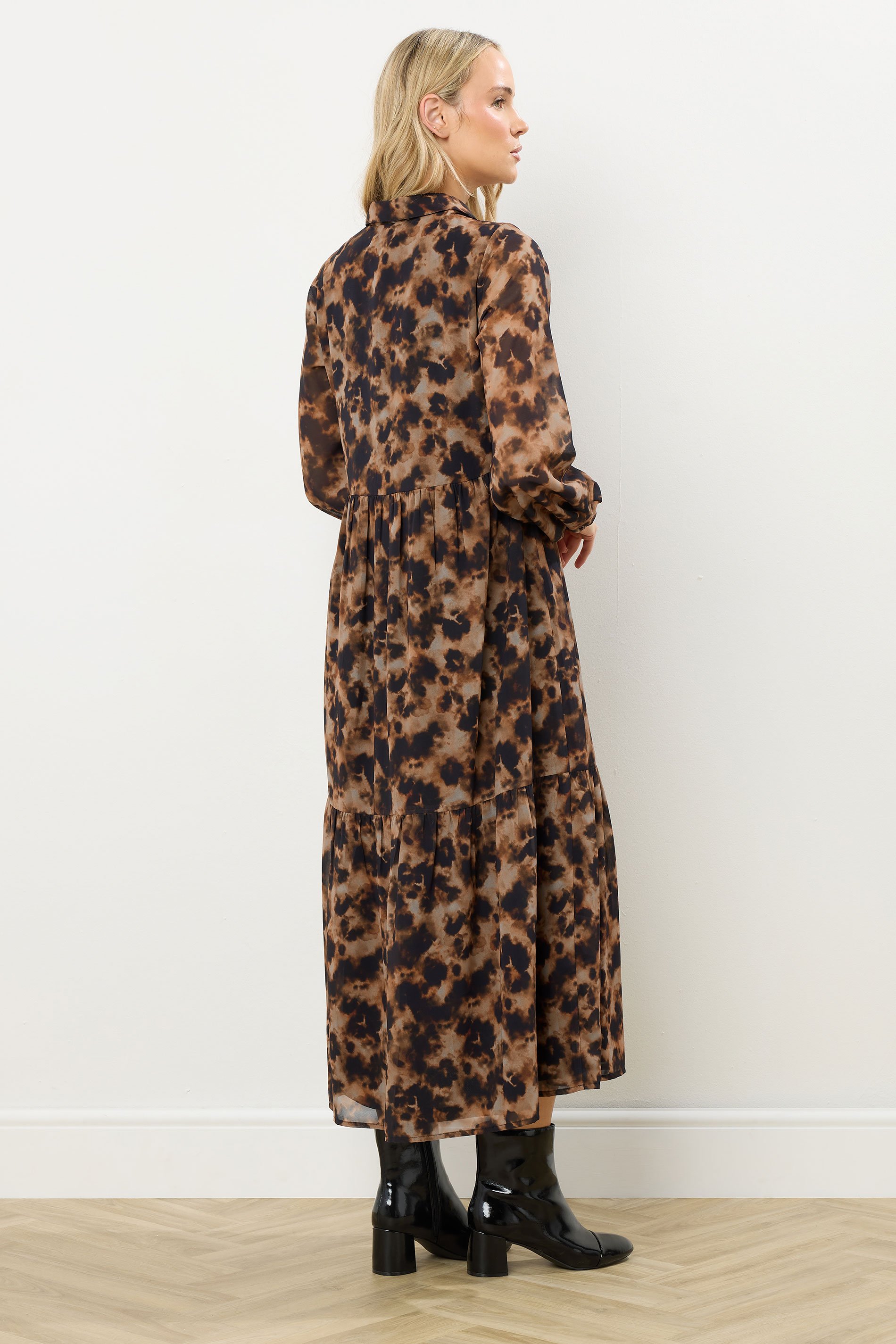 LTS Tall Brown Marble Sheer Tiered Dress | Long Tall Sally 4