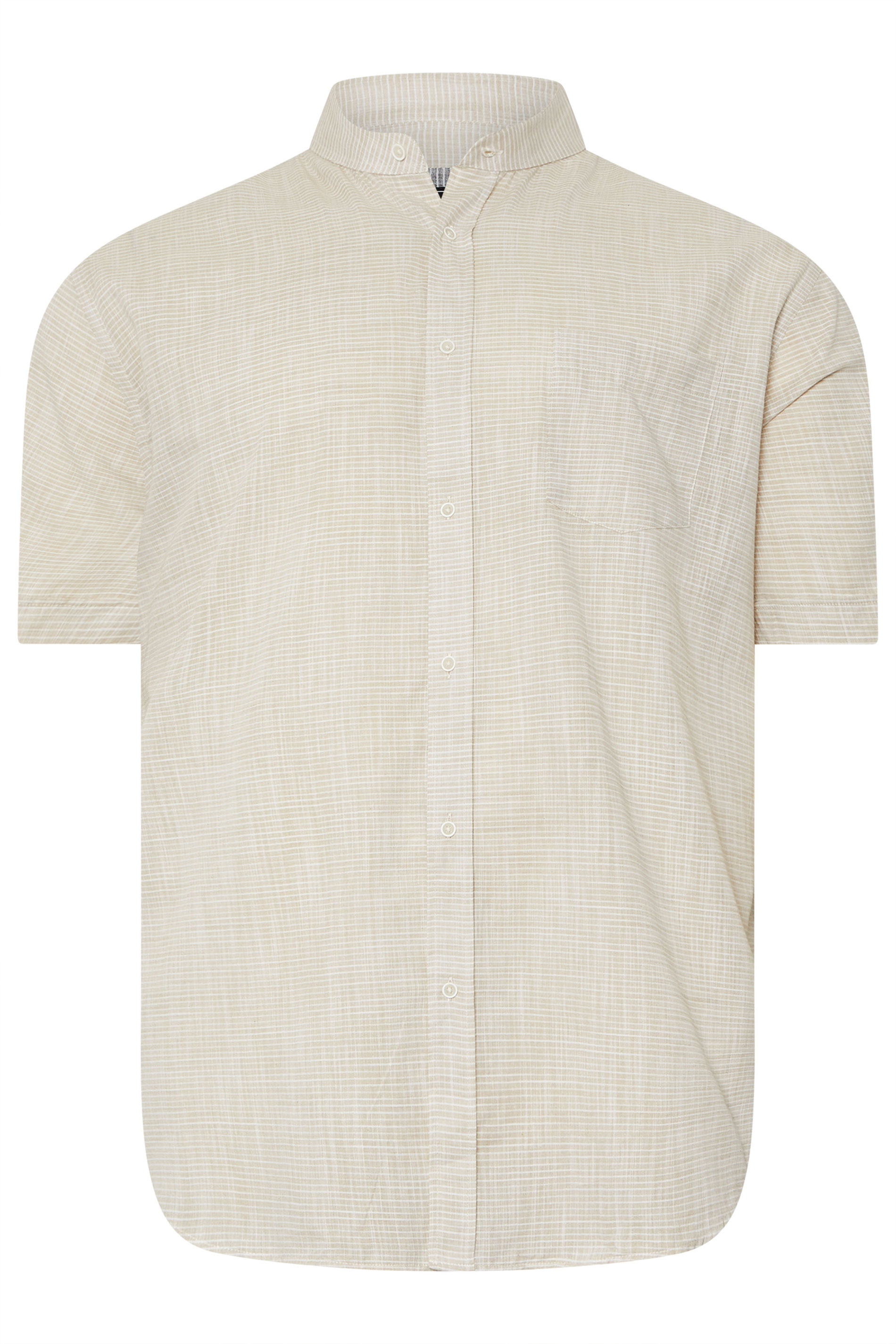 KAM Big & Tall Stone Brown Stripe Grandad Collar Shirt | BadRhino 3