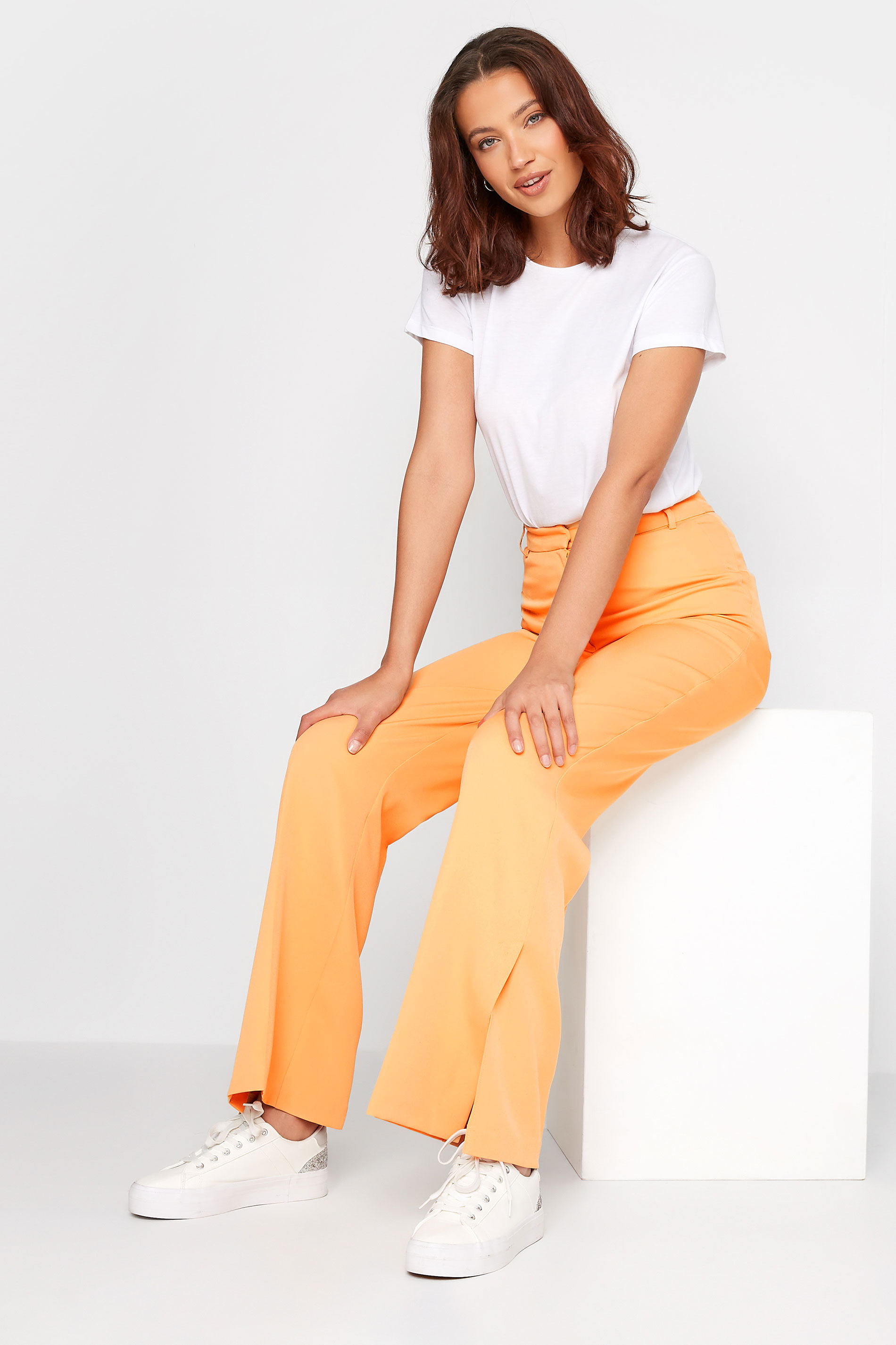  LTS Tall Bright Orange Split Hem Wide Leg Trousers | Long Tall Sally 2