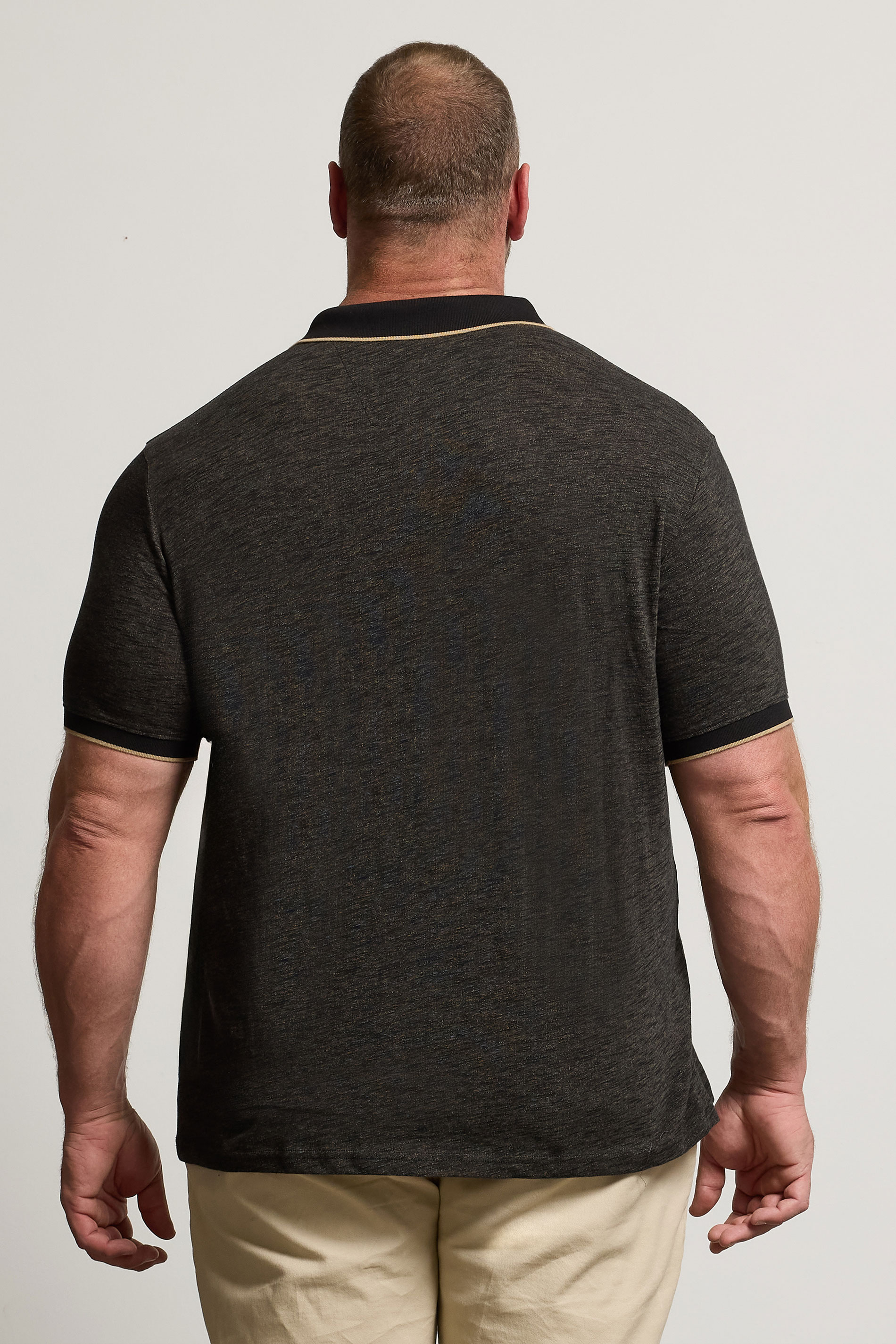 BadRhino Big & Tall Black Textured Tipped Polo Shirt | BadRhino 3