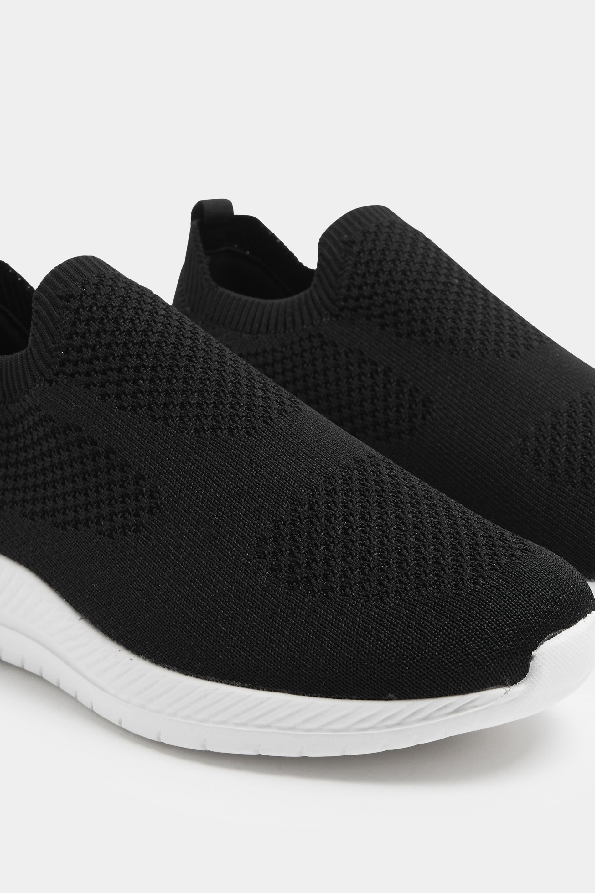 Black Knitted Slip On Trainers In Wide E Fit | Yours Clothing 4