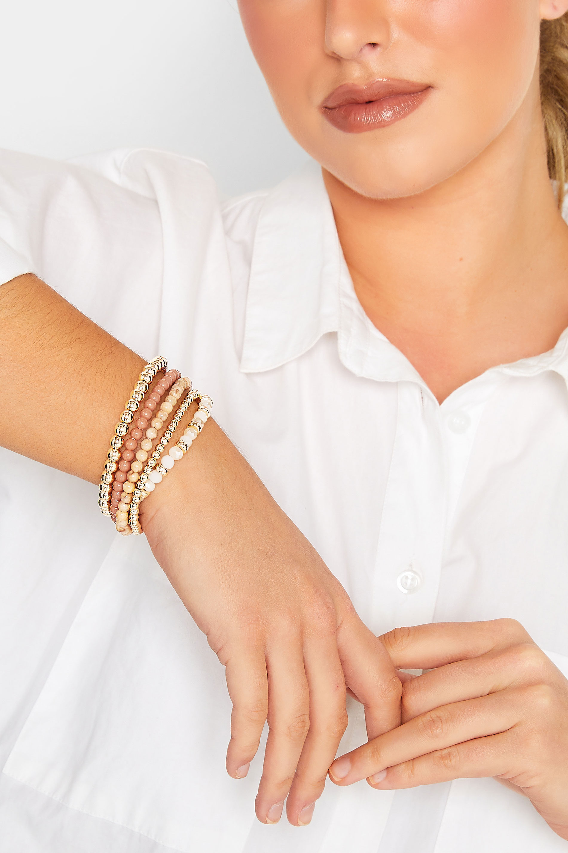 Gold Tone 5 PACK Bead Stretch Bracelet Set | Yours Clothing  2