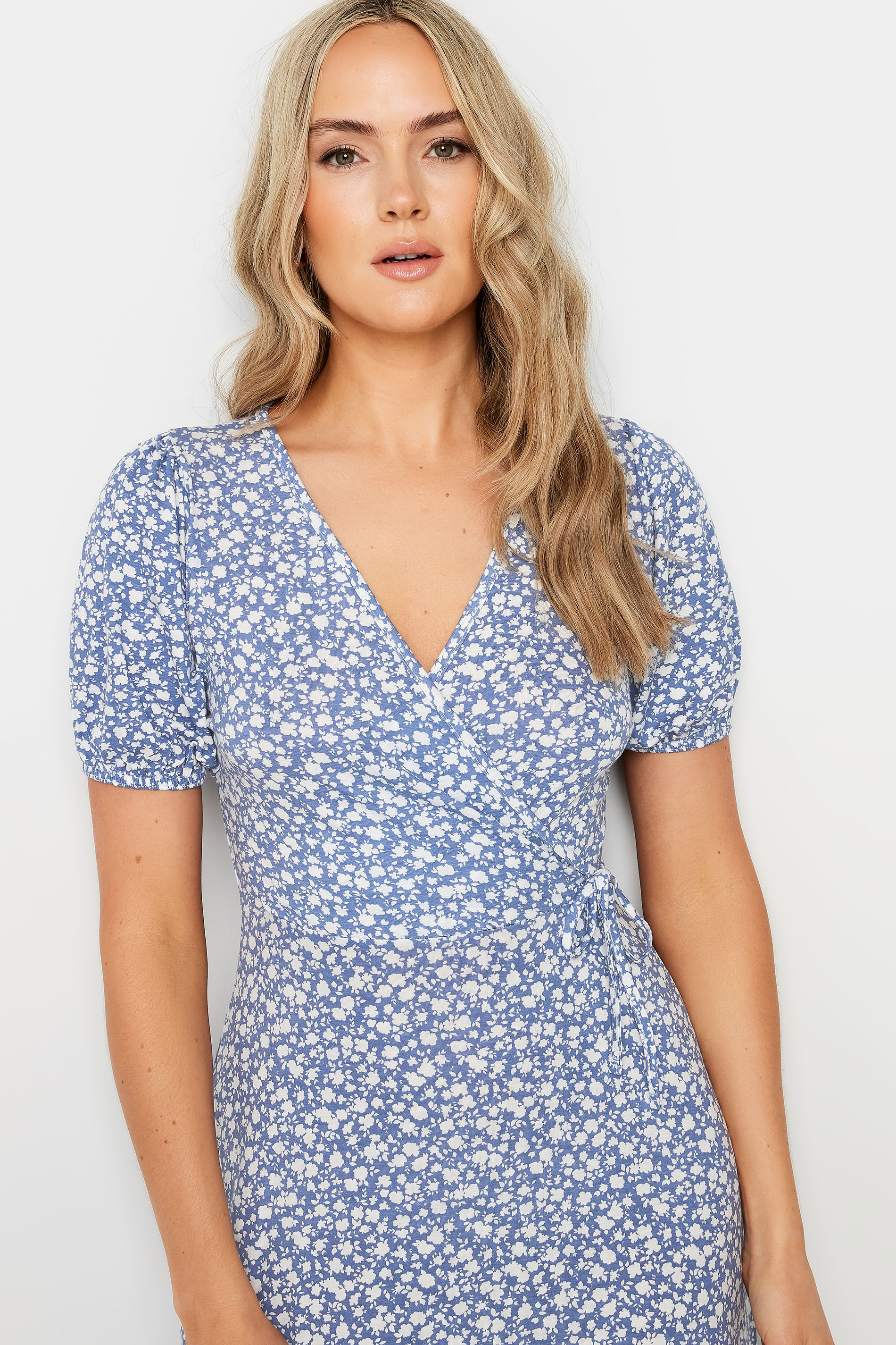 LTS Tall Women's Blue Ditsy Floral Print Maxi Wrap Dress 5