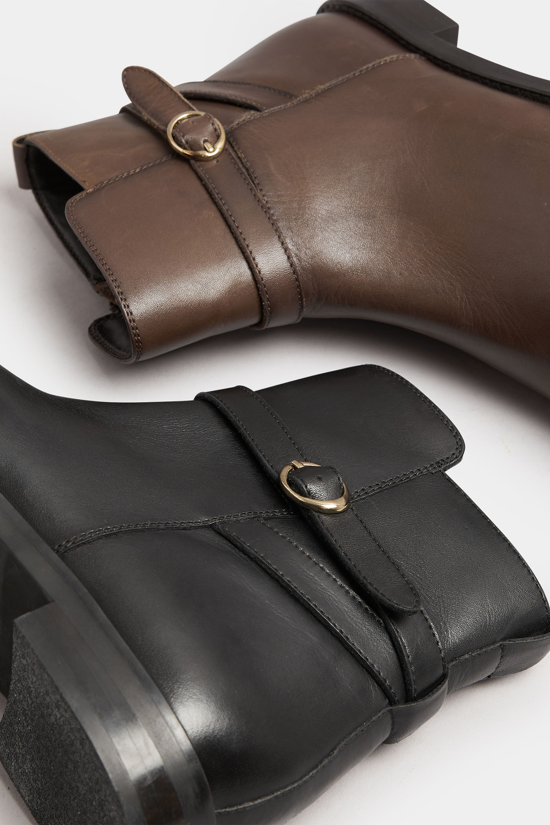 LTS Black Leather Buckle Detail Ankle Boots In Standard Fit | Long Tall Sally 7