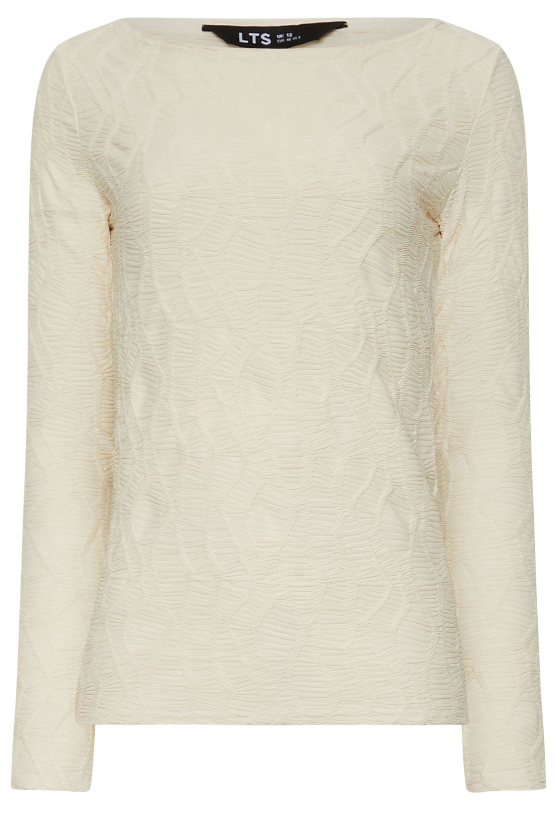LTS Tall Ivory White Textured Slash Neck Long Sleeve Top | Long Tall Sally 6