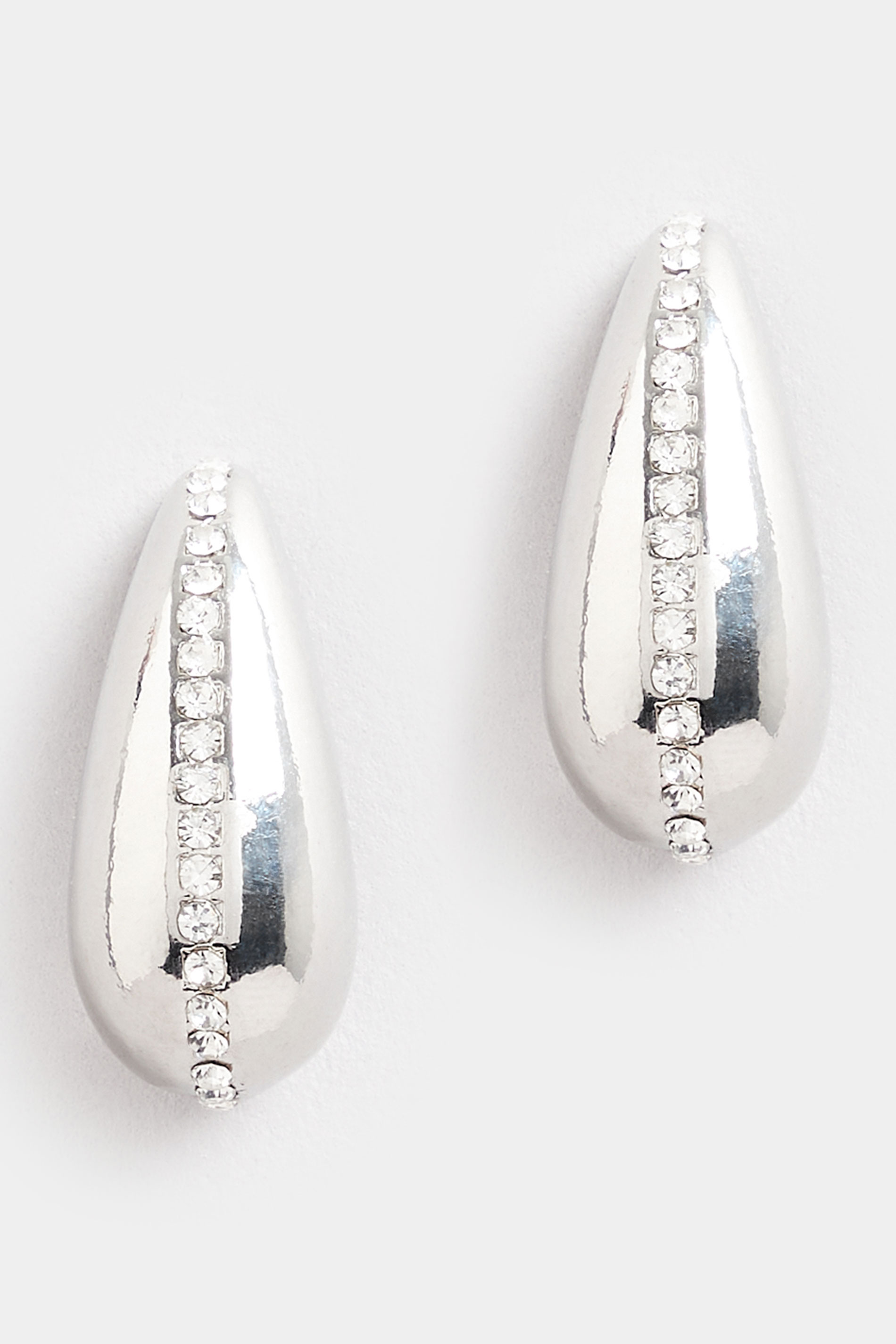 Silver Tone Tear Drop Diamante Earrings | Yours Clothing 2