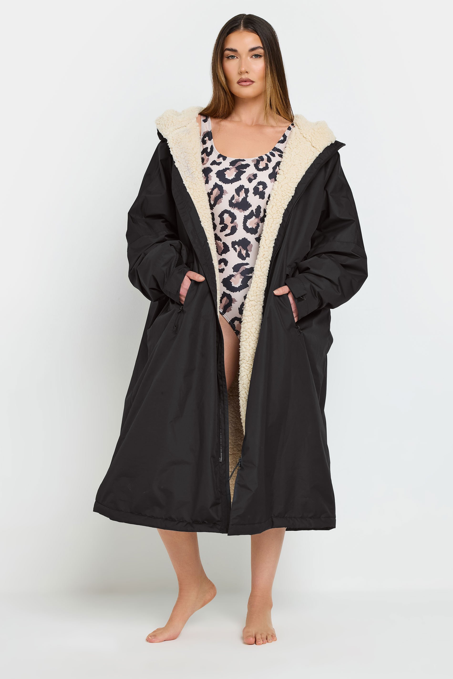 LTS Tall Black Waterproof Fleece Lined Robe | Long Tall Sally 3