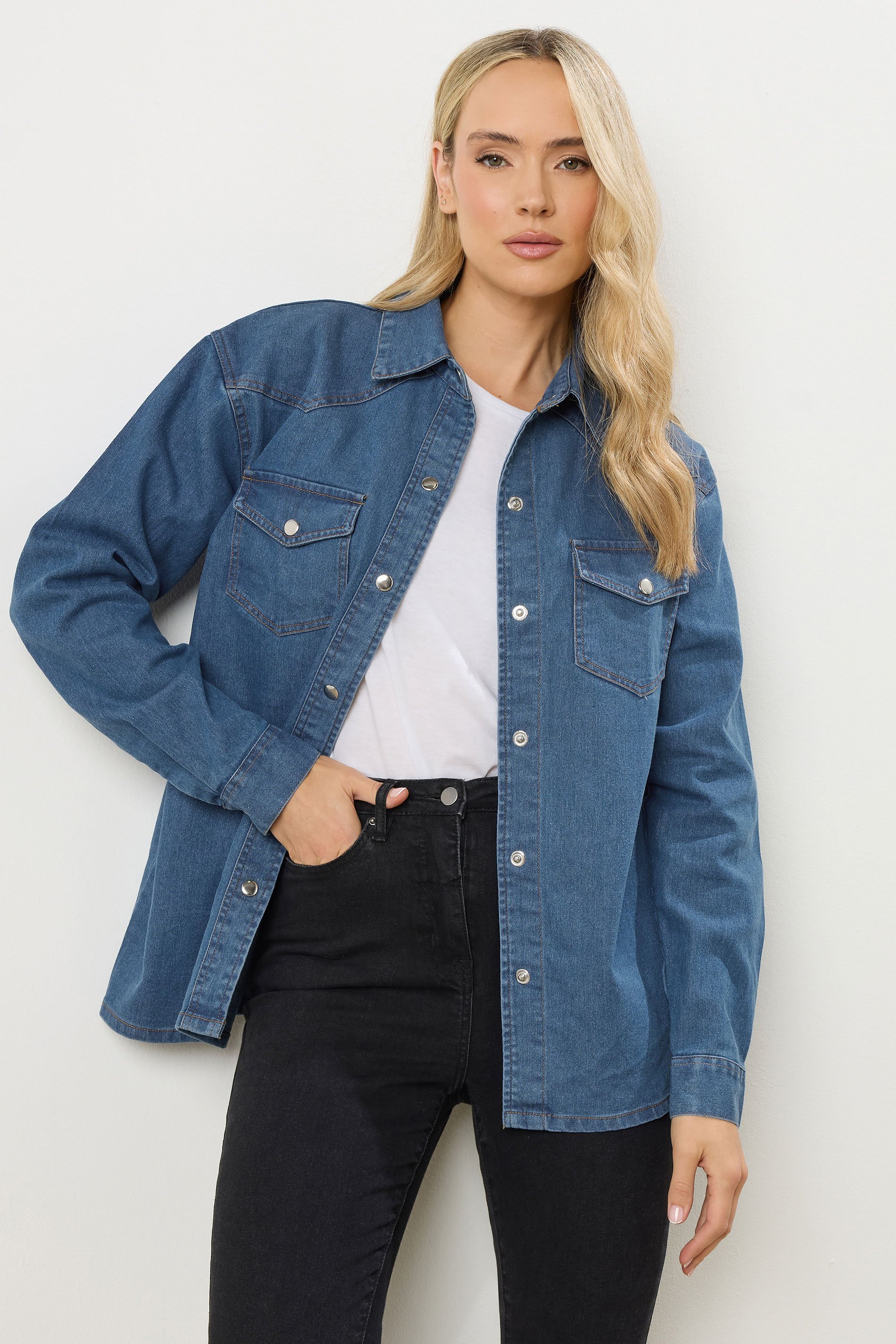 LTS Tall Blue Denim Mid Wash Shirt | Long Tall Sally 2