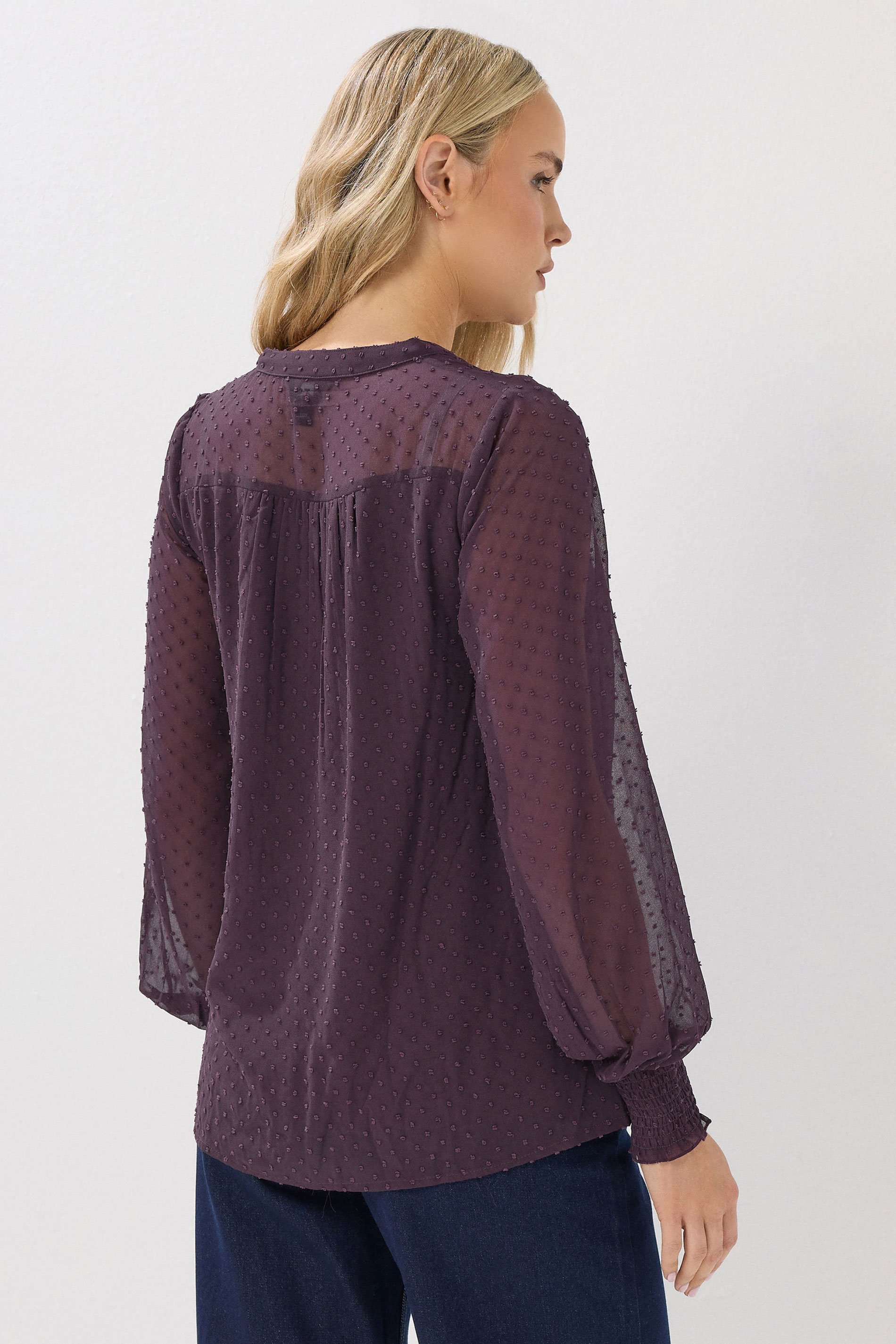 LTS Tall Purple Dobby Spot Shirred Cuff Top | Long Tall Sally 3