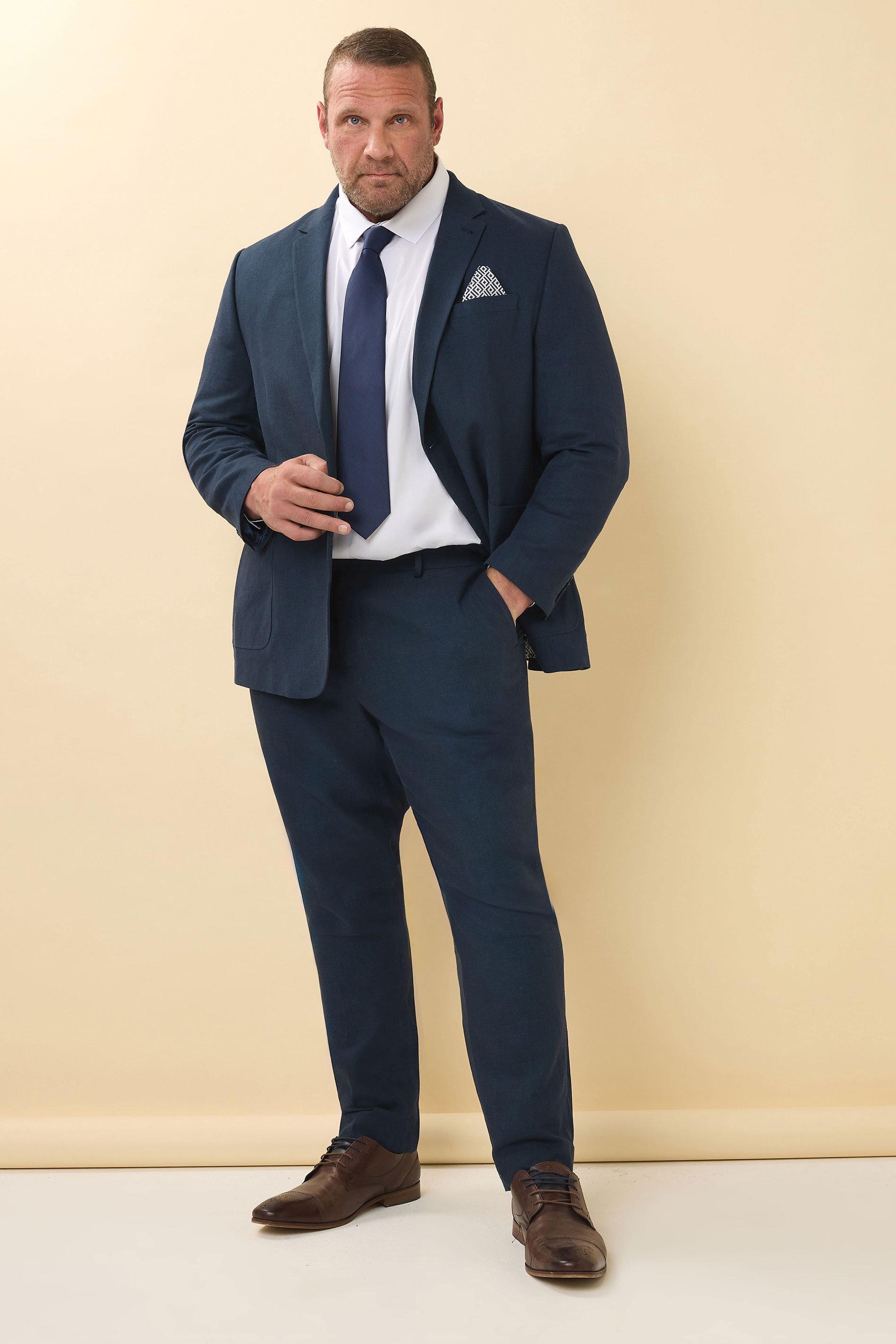 BadRhino Big & Tall Navy Blue Linen Suit Trousers | BadRhino 3