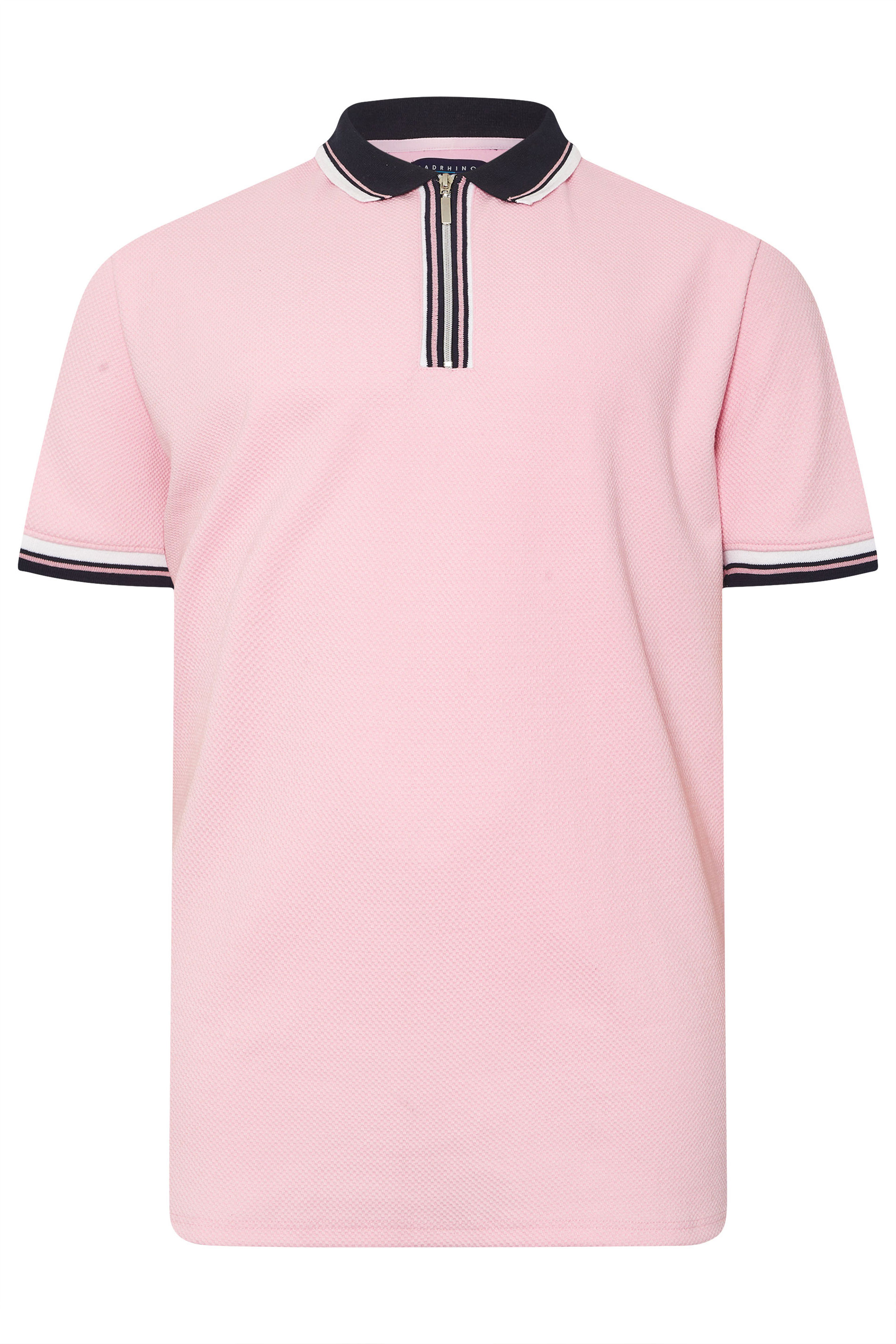 BadRhino Big & Tall Pink Seersucker Textured Zip Polo Shirt | BadRhino 6