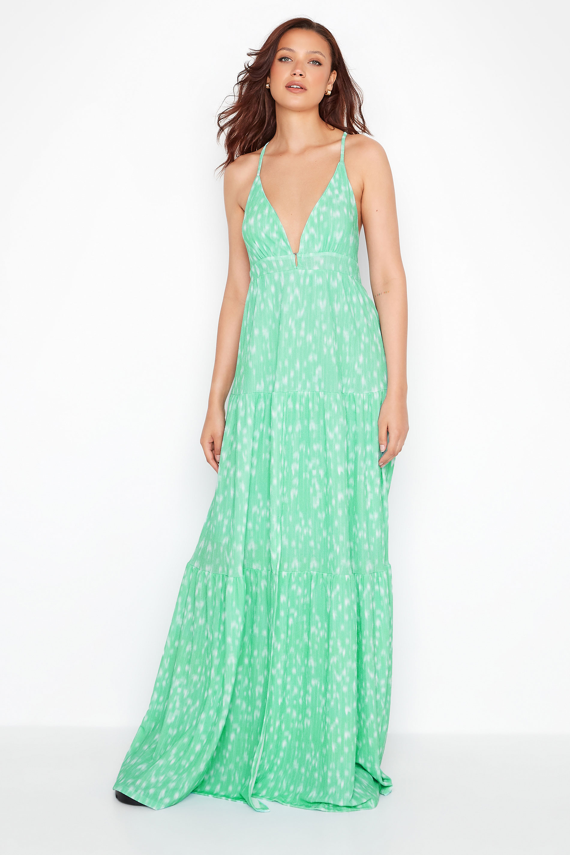 LTS Tall Women's Mint Green Spot Print Cross Back Tiered Maxi Dress | Long Tall Sally 3