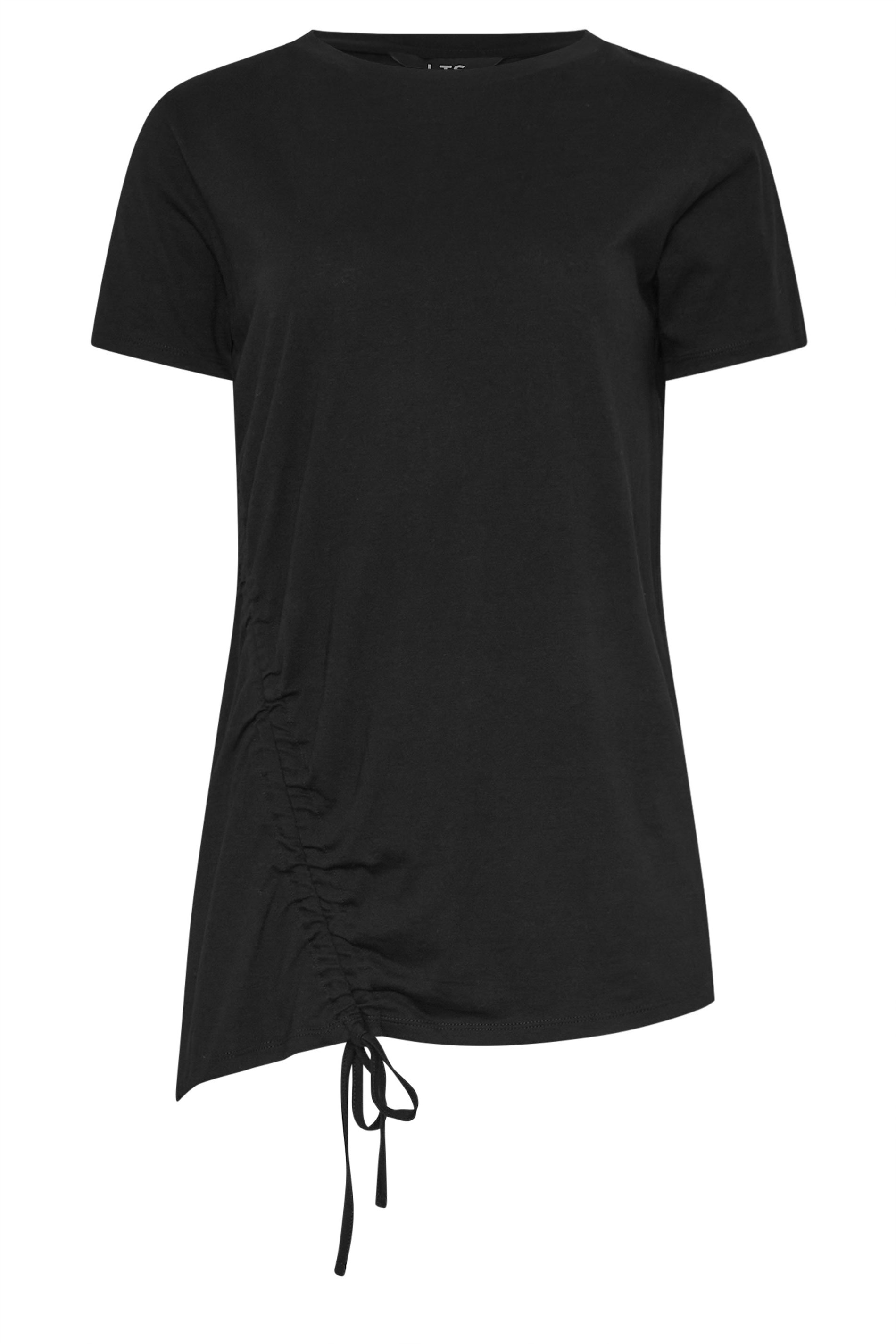 LTS Tall Black Cotton Asymmetric Ruched T-Shirt | Long Tall Sally 5