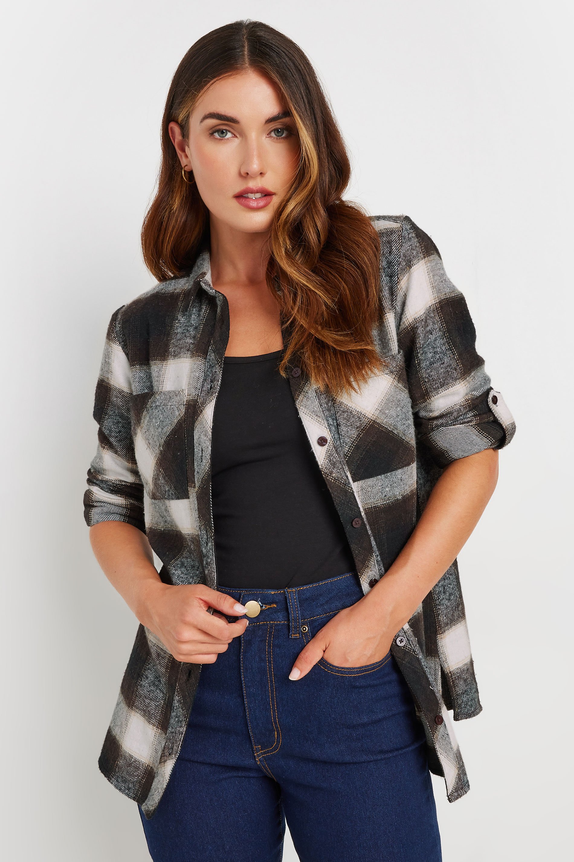 LTS Tall Brown Check Cotton Shirt | Long Tall Sally 1