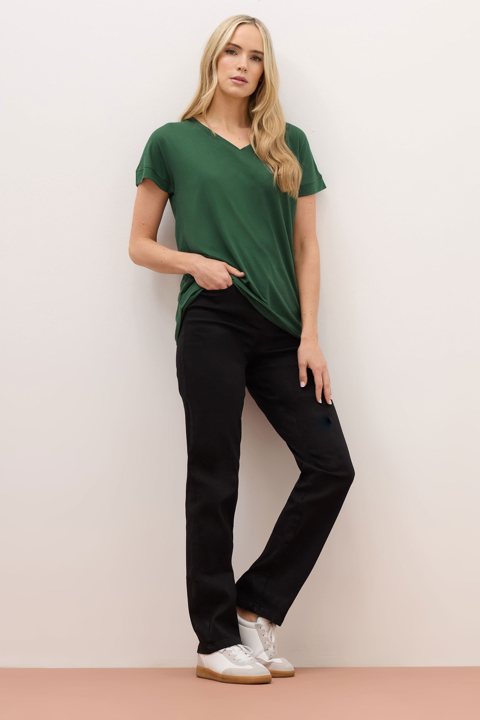 LTS PREMIUM Tall Khaki Green V-Neck Modal T-Shirts | Long Tall Sally 2