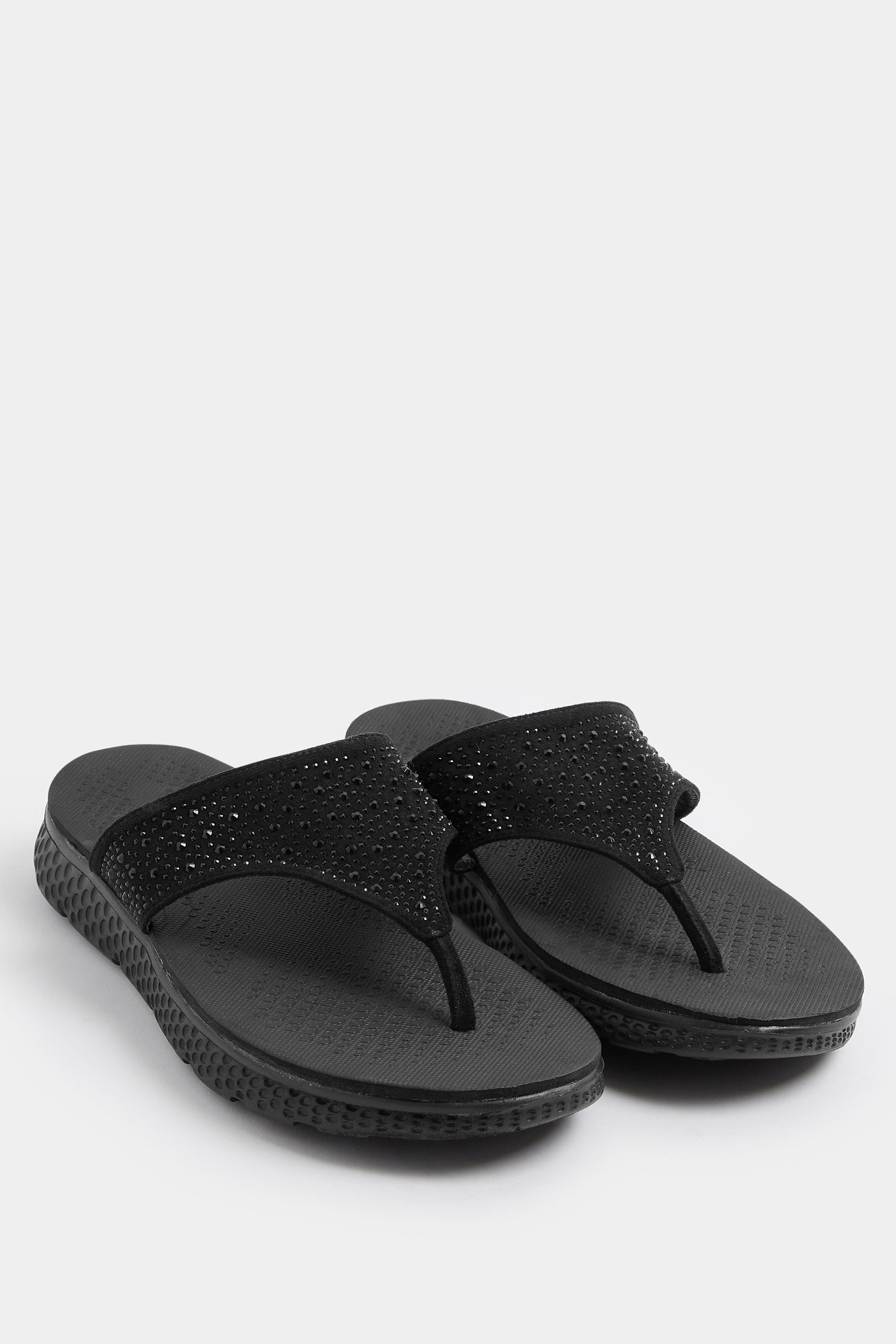 Black Diamante T-Bar Sandals In Wide E Fit | Yours Clothing 3