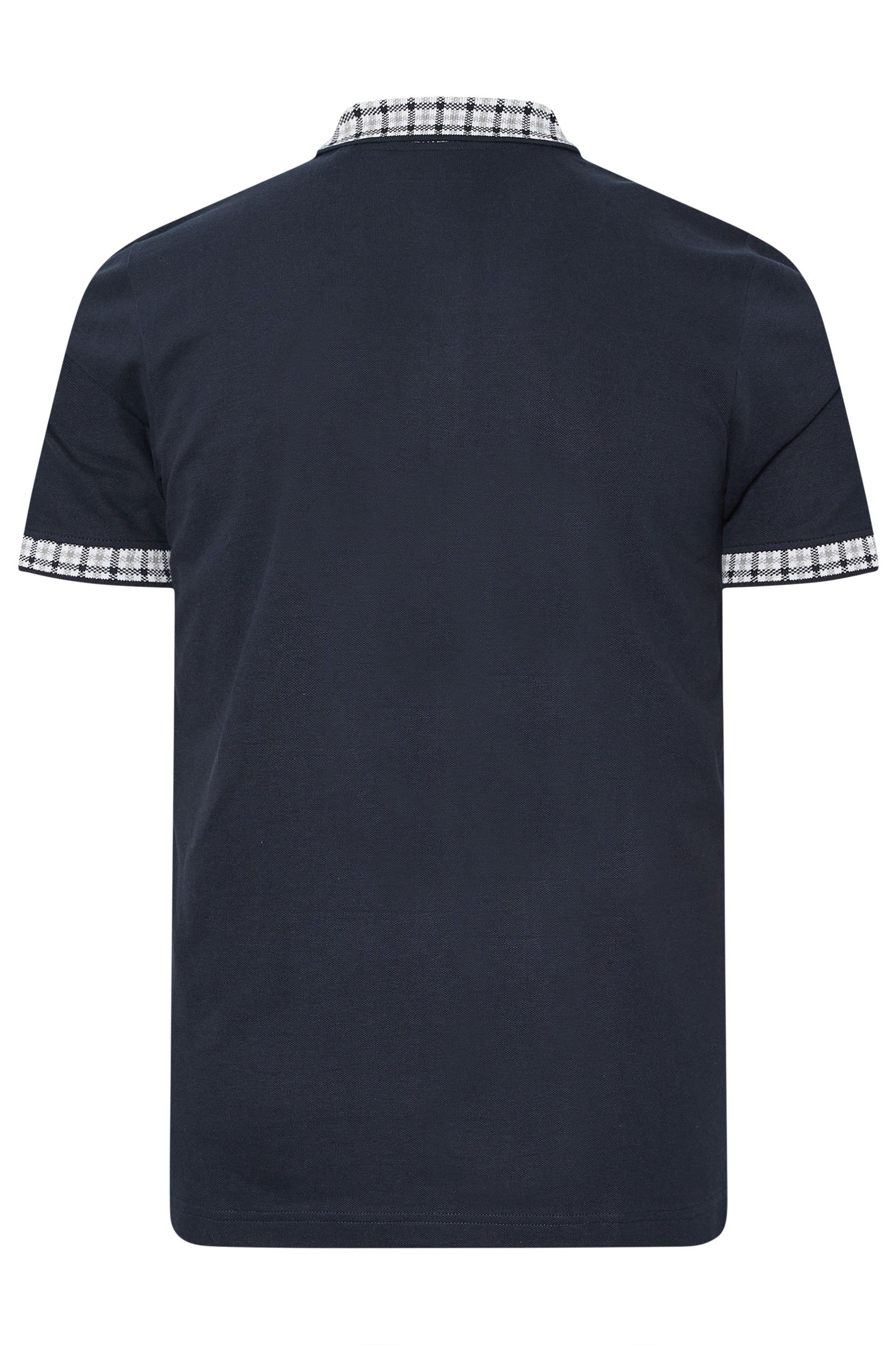 BadRhino Big & Tall Navy Blue Jacquard Checked Collar Polo Shirt | BadRhino 7