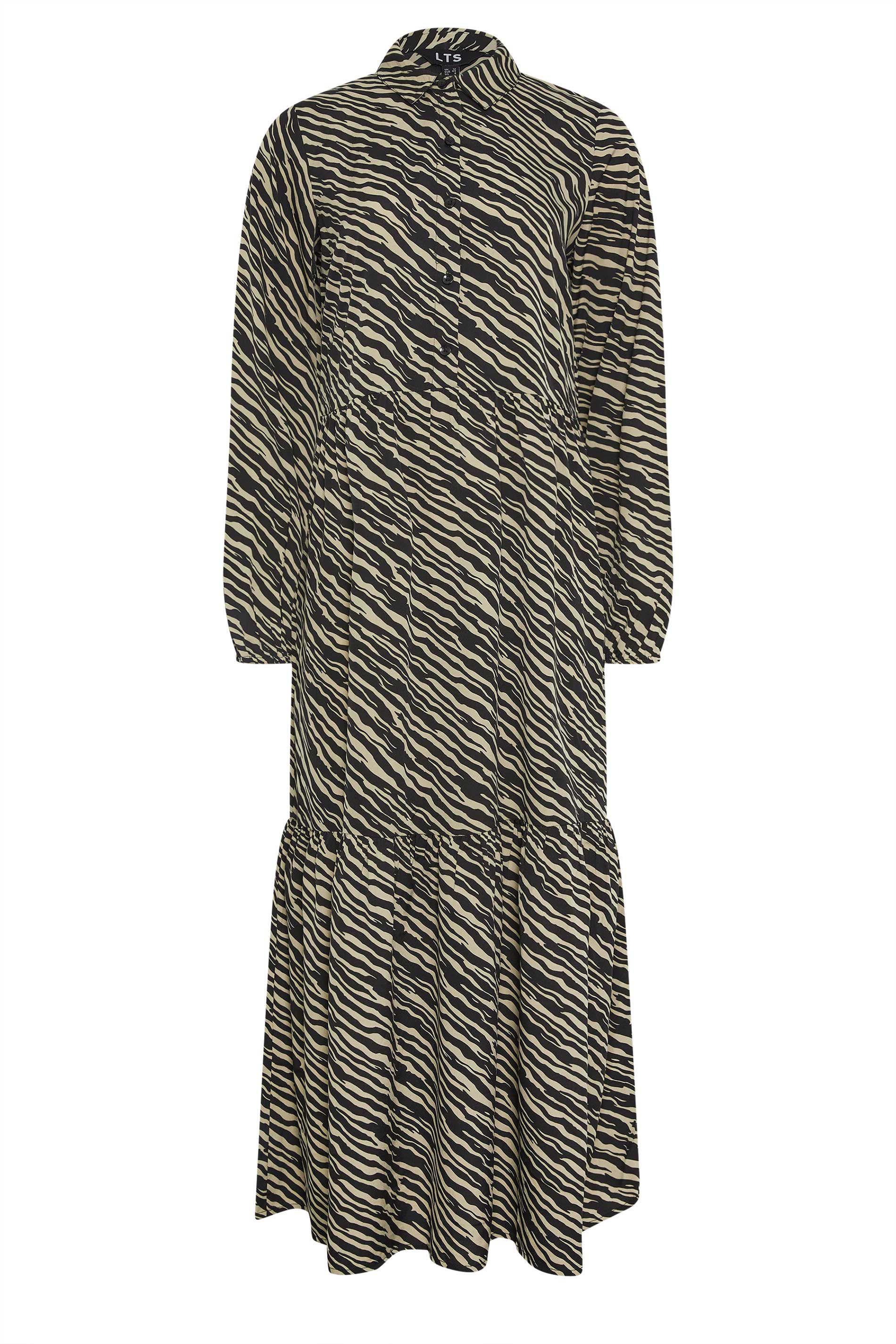 LTS Tall Black Zebra Print Tiered Maxi Dress | Long Tall Sally