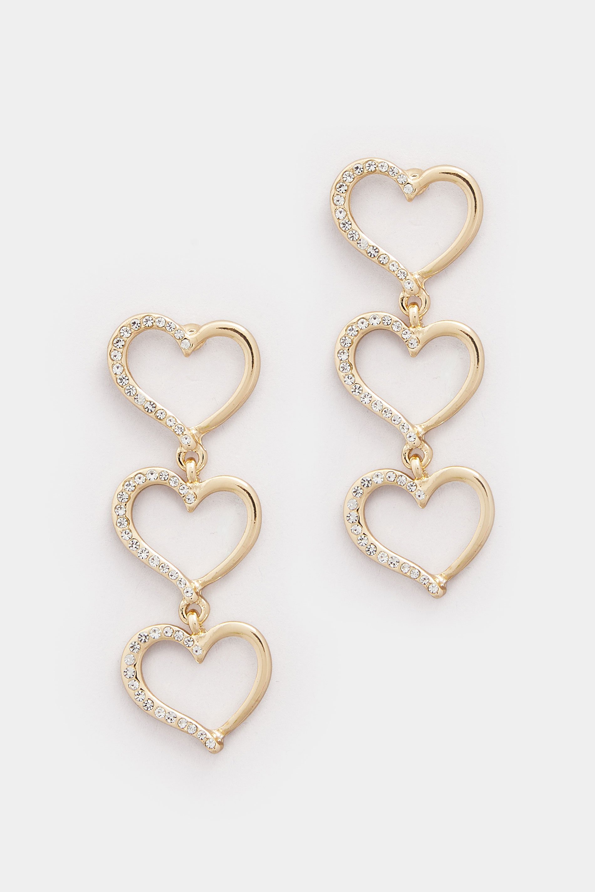 Gold Tone Diamante Heart Drop Earrings | Yours Clothing 2