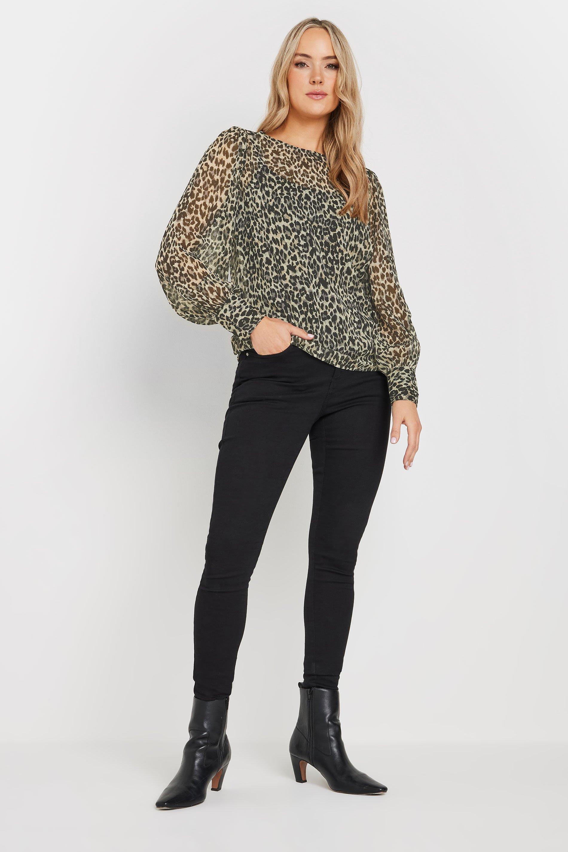 LTS Tall Natural Brown Sheer Leopard Print Blouse | Long Tall Sally 2