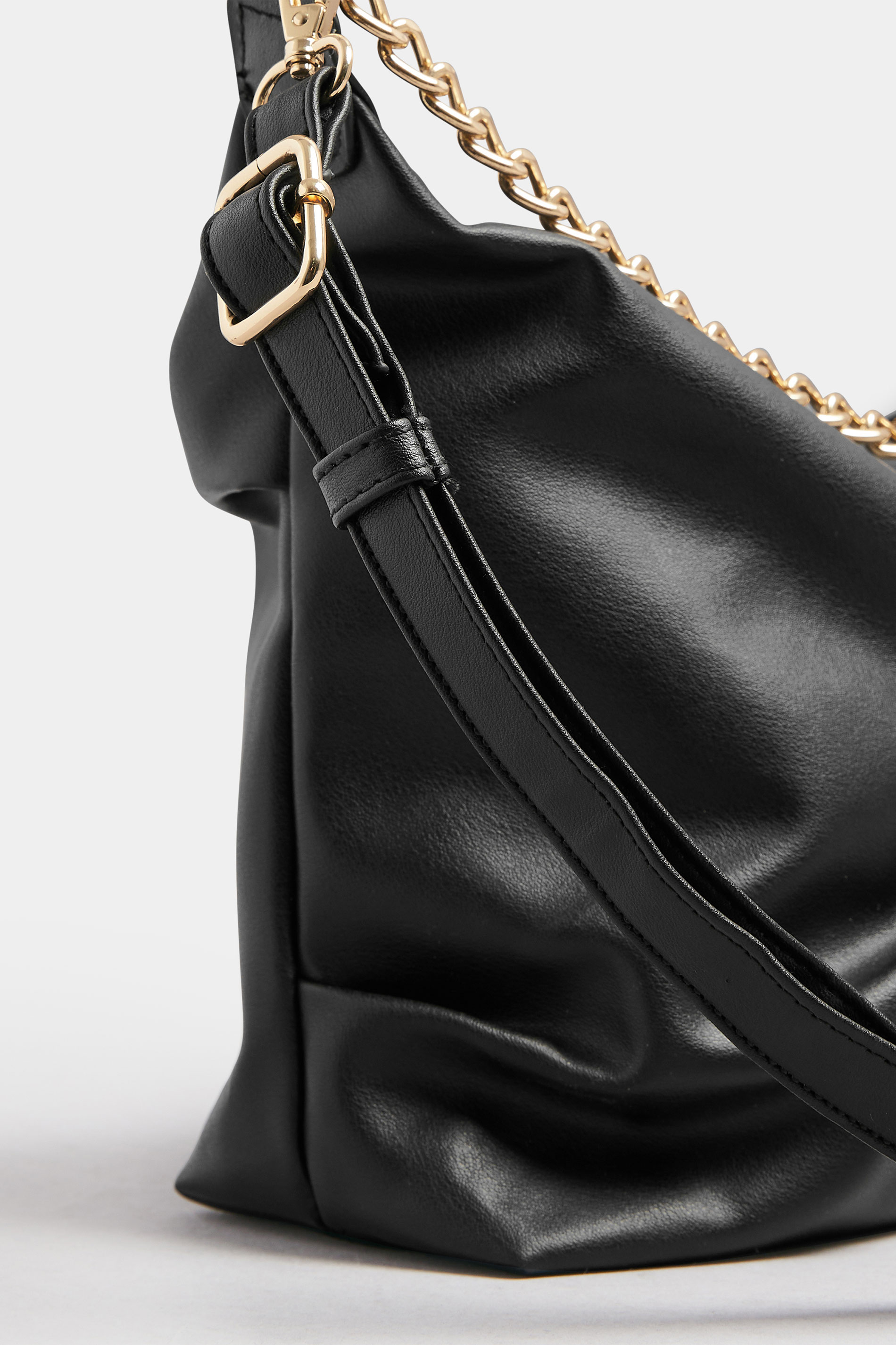 Black Ruched Chain Detail Shoulder Bag | Yours Clothing 3