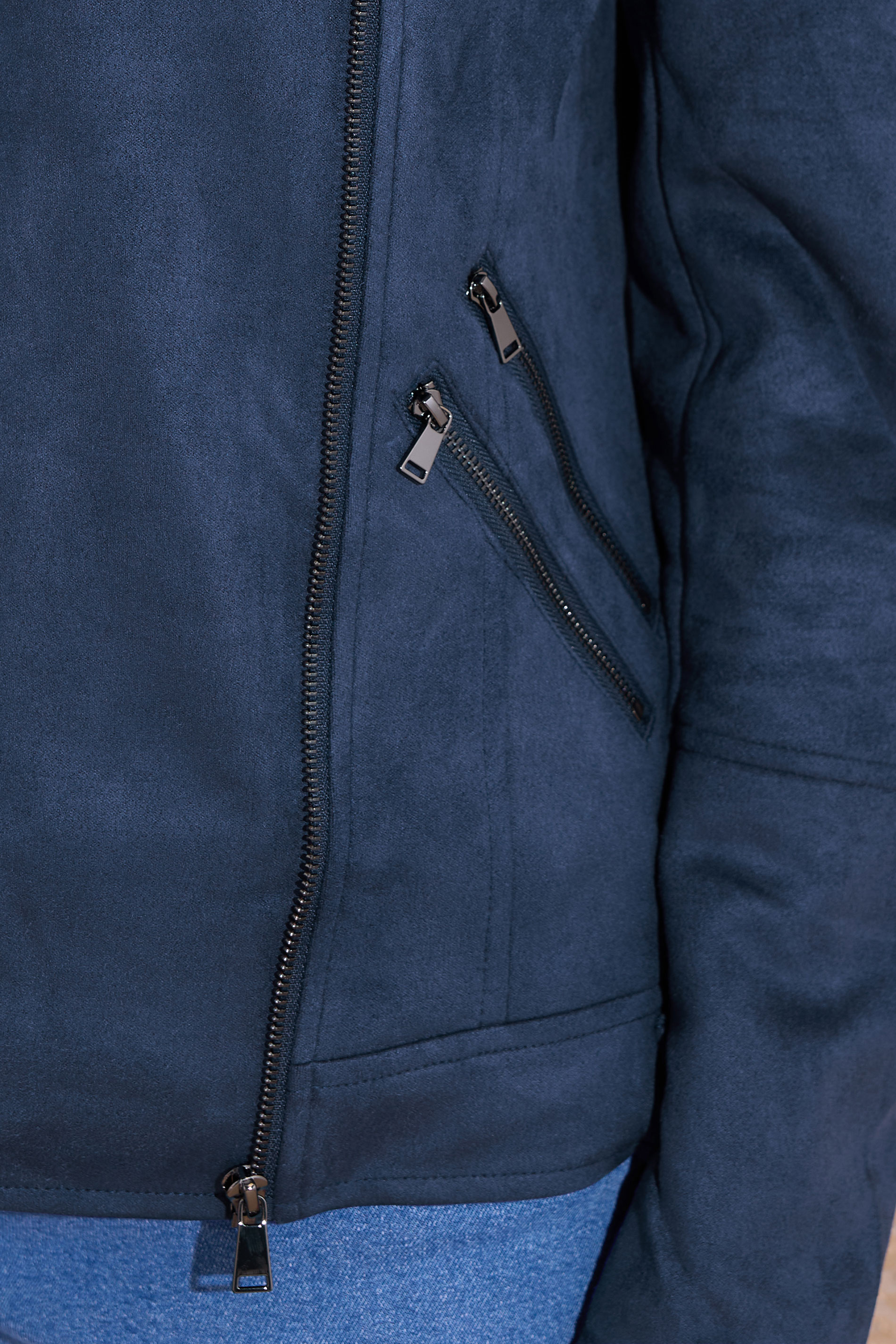 LTS Tall Navy Blue Faux Suede Biker Jacket | Long Tall Sally 4