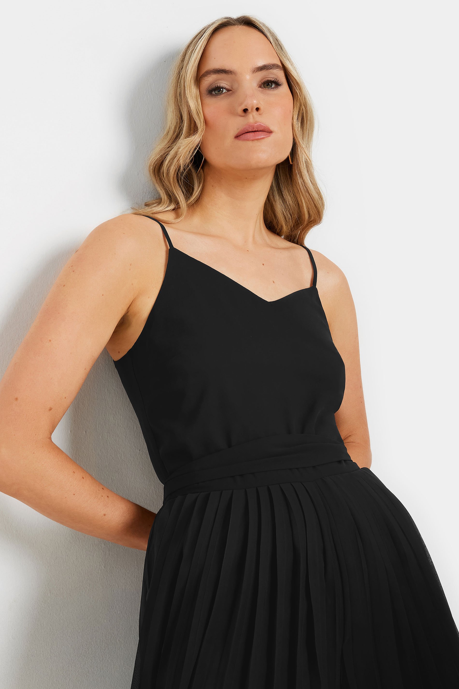 LTS Tall Black Chiffon Pleated Wide Leg Jumpsuit | Long Tall Sally 4