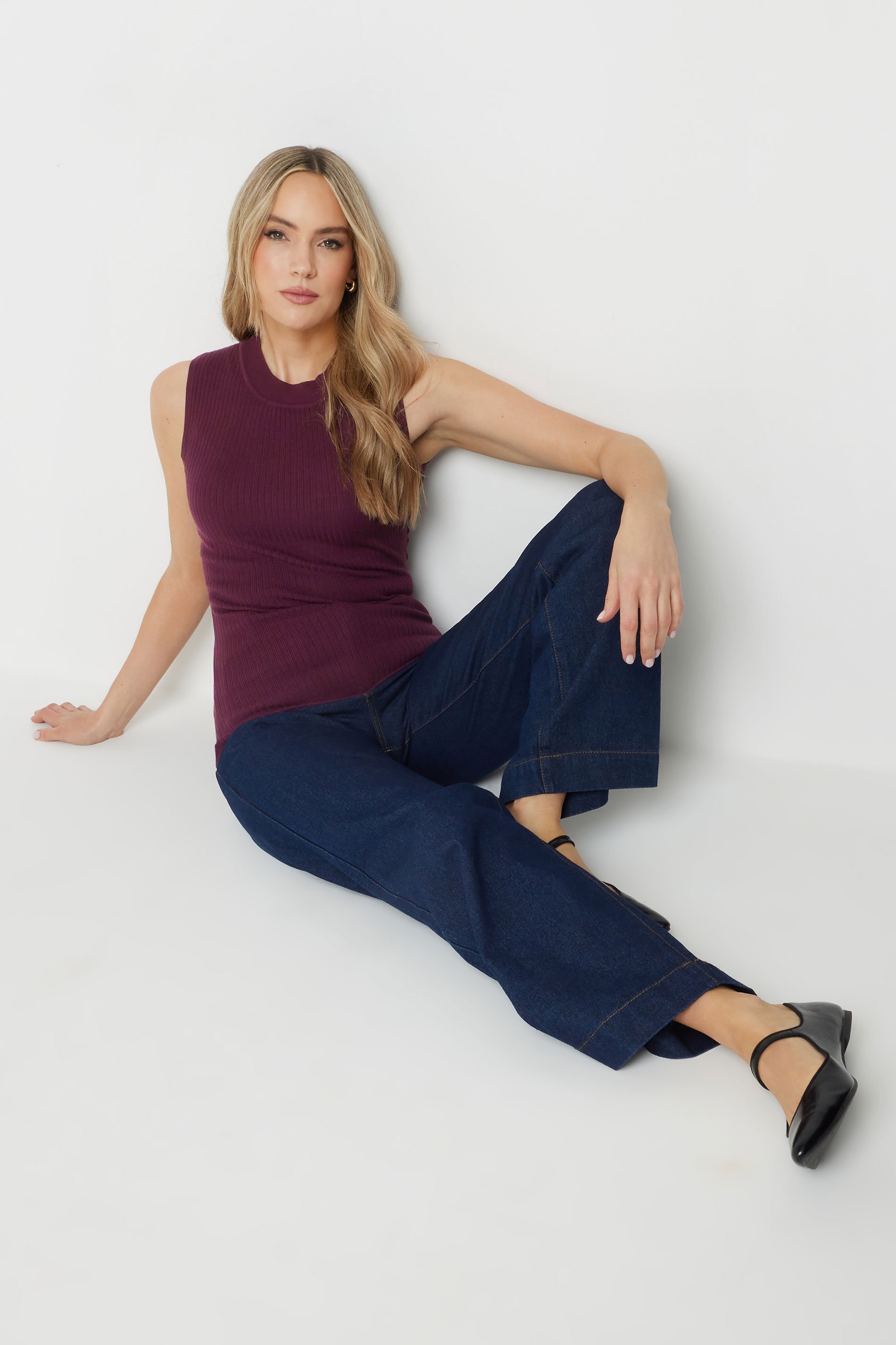 LTS Tall Burgundy Red Knitted Ribbed Vest Top | Long Tall Sally 4