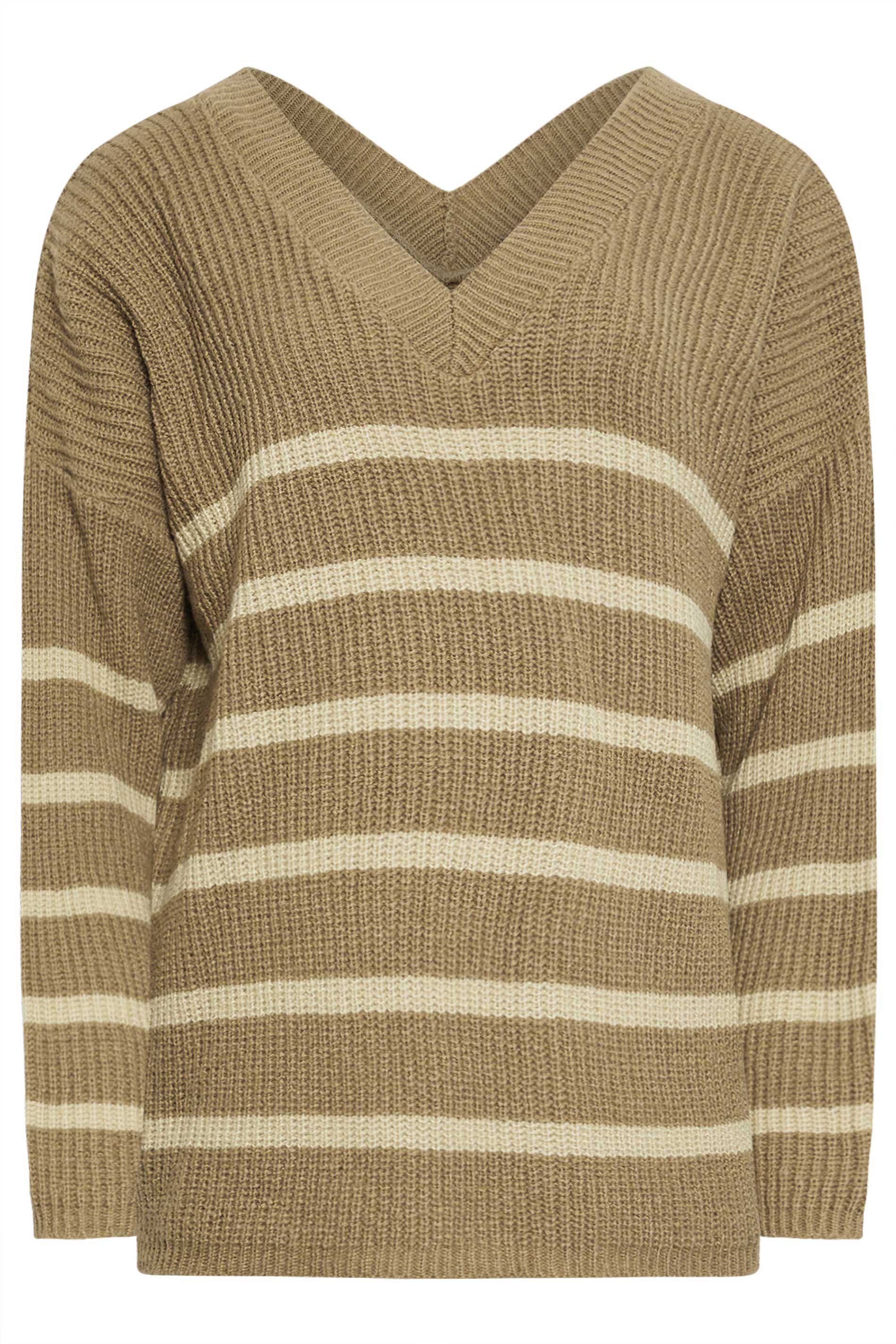 LTS Tall Womens Brown V-Neck Stripe Jumper | Long Tall Sally  7