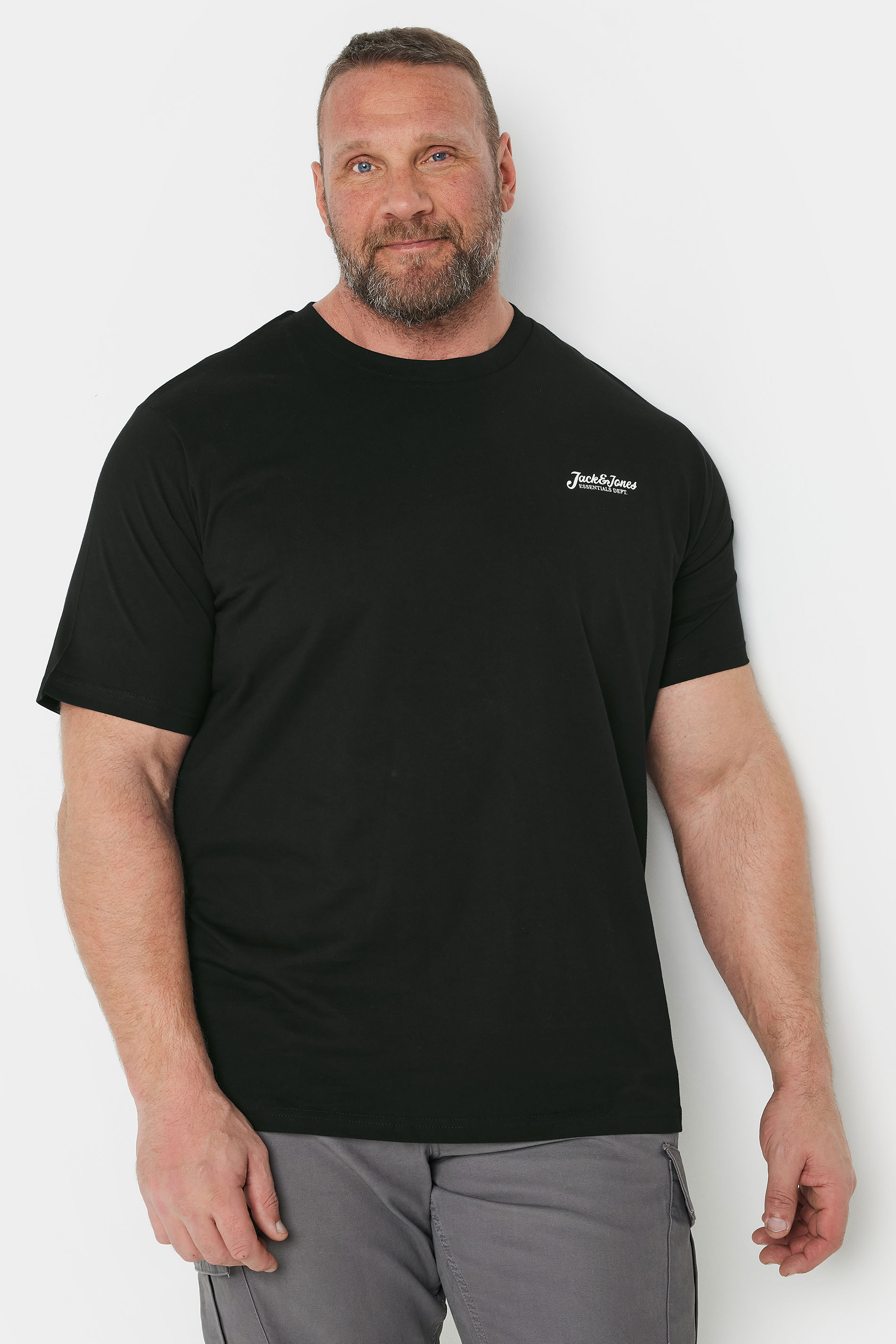 JACK & JONES Big & Tall Black Frontprint Crew Neck T-Shirt | BadRhino 1
