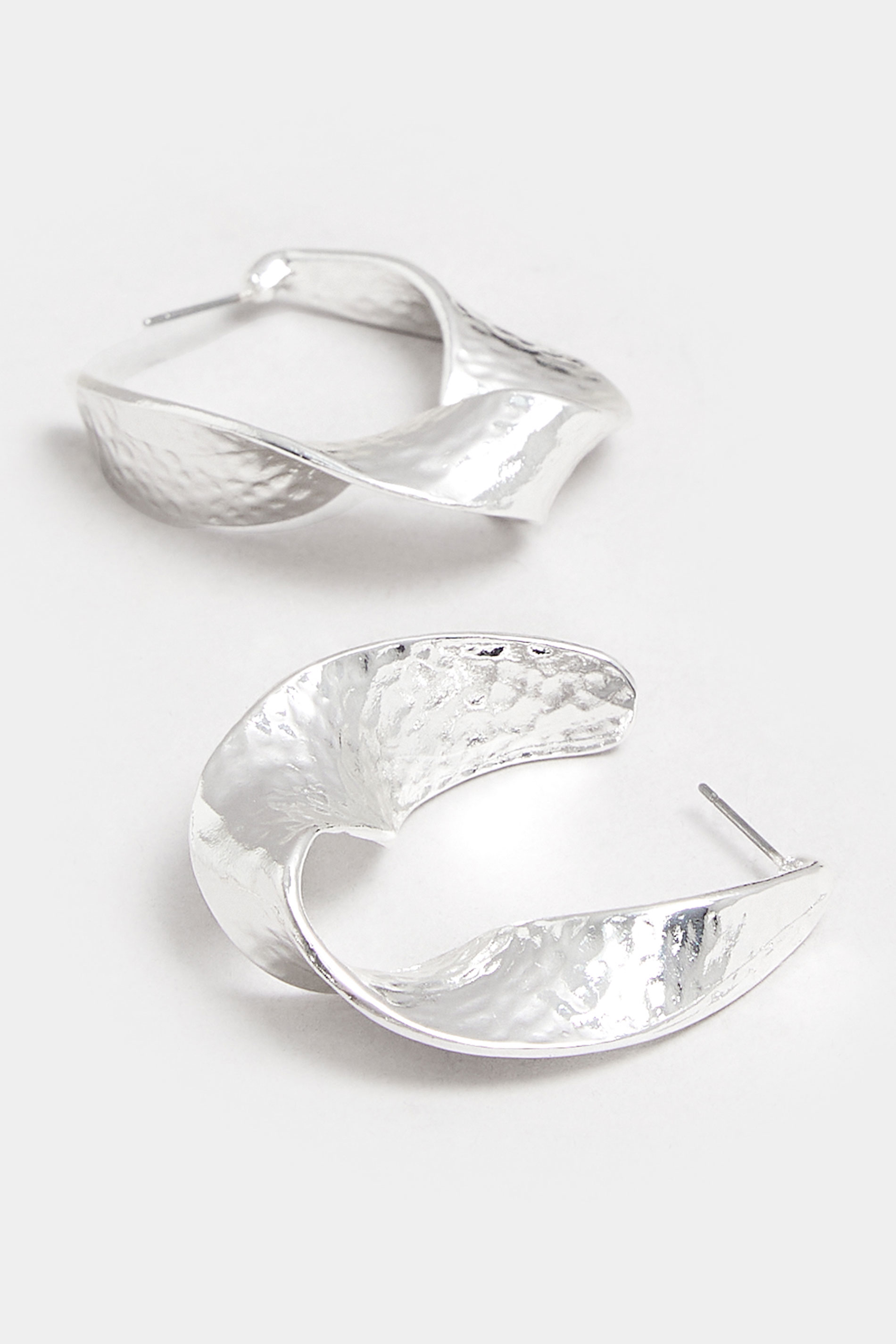 Silver Tone Hammered Twisted Hoop Earrings | Yours Clothing 3