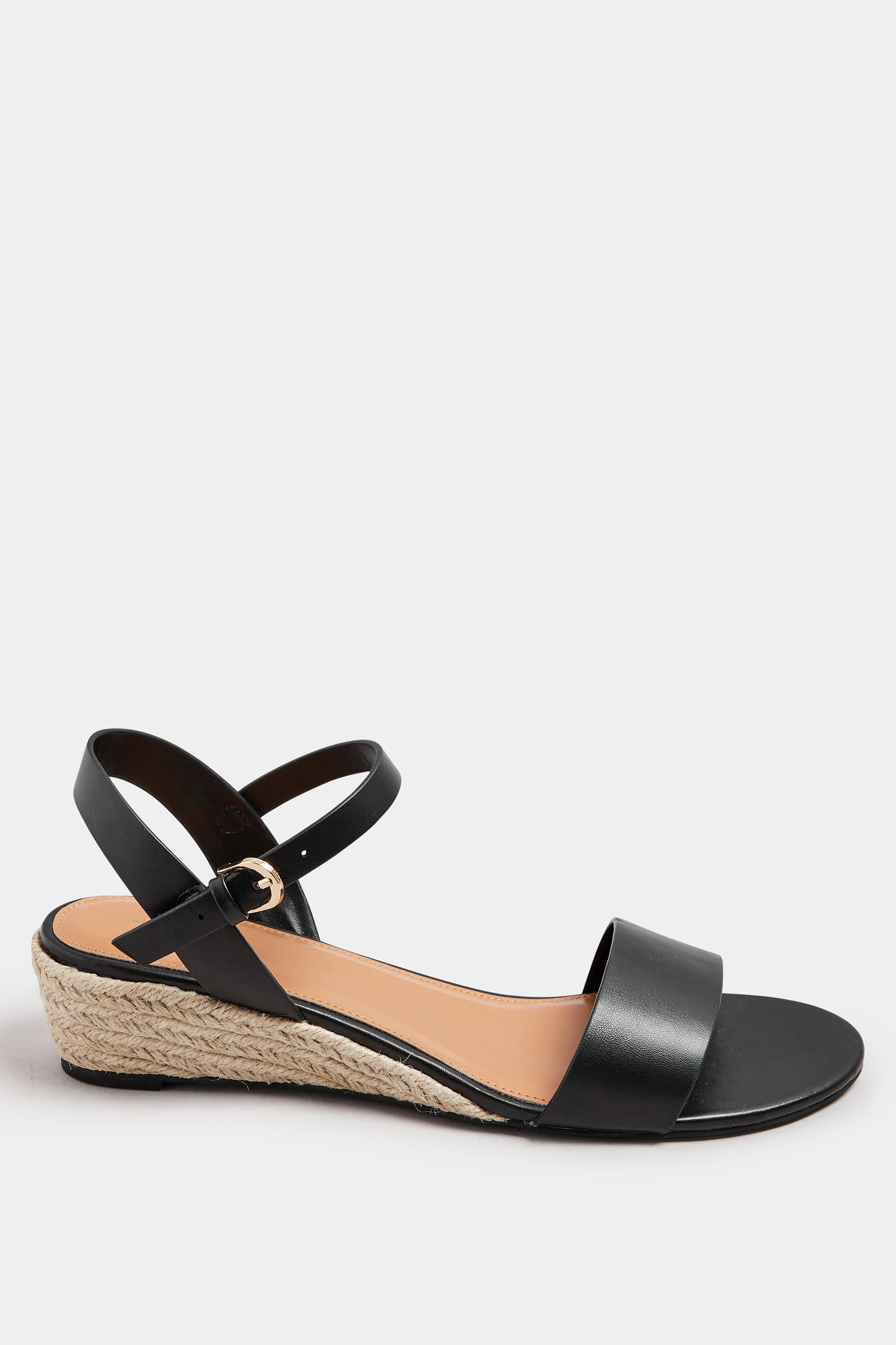 LTS Black Rope Wedge Sandals In Standard Fit | Long Tall Sally 3